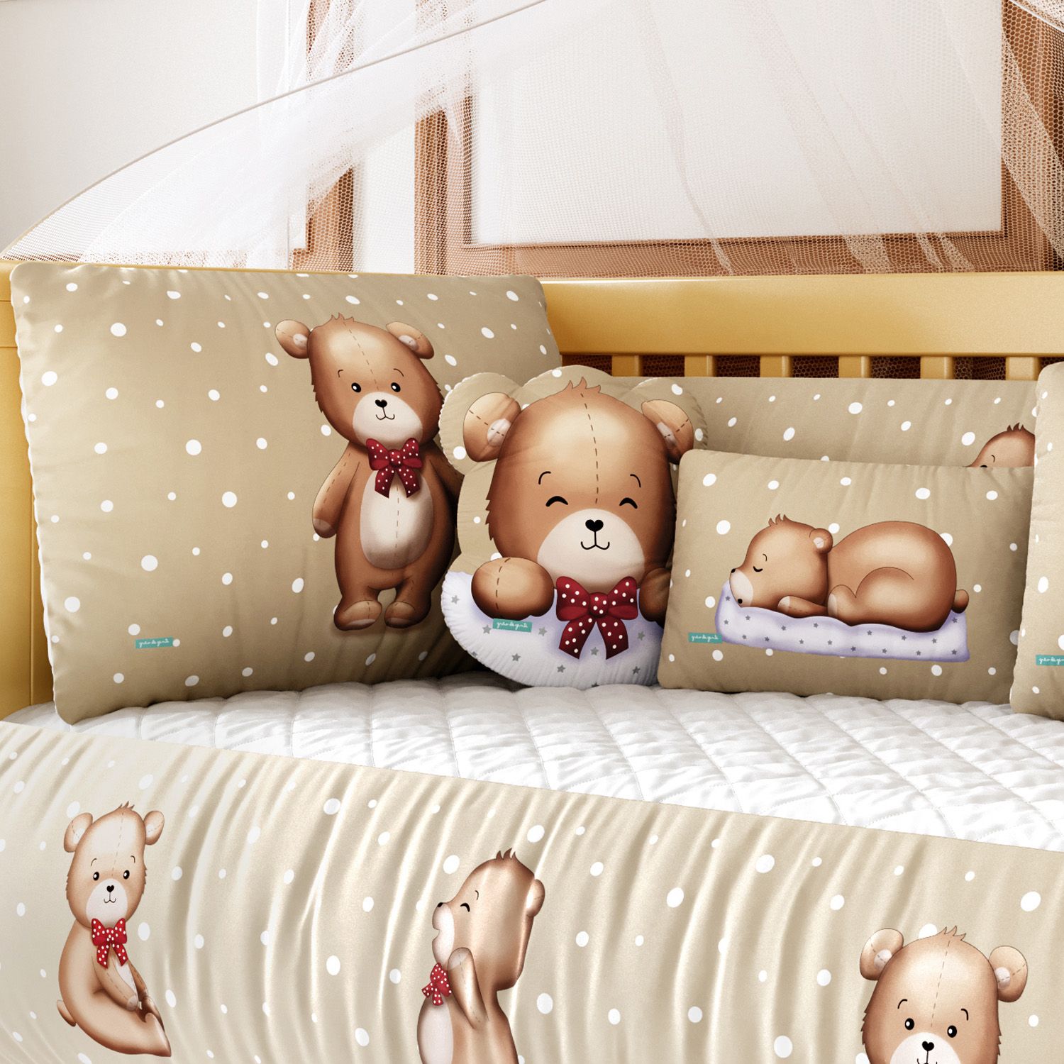 Kit Berço Ursinho Vintage Poá Bege