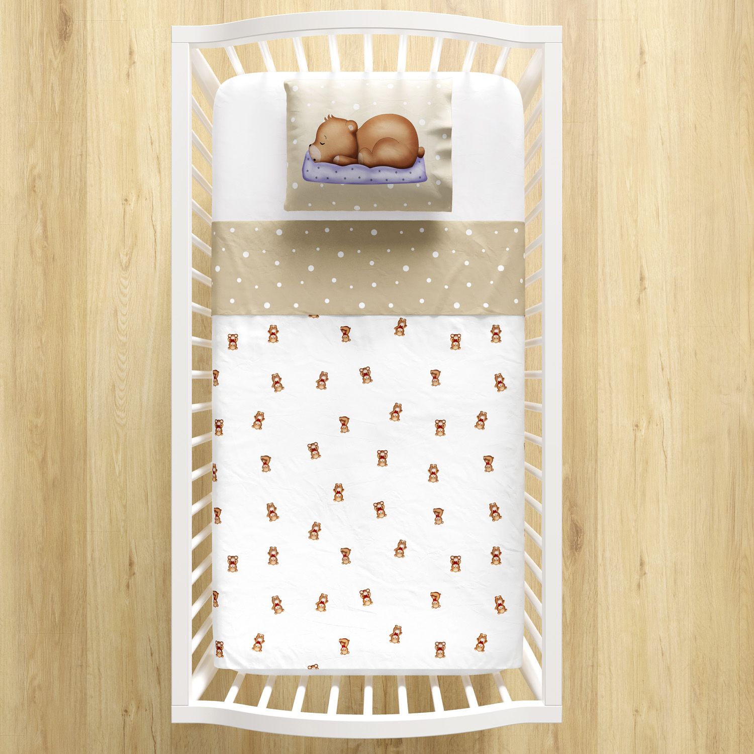 Jogo de Lençol Berço Ursinho Vintage Poá 3 peças