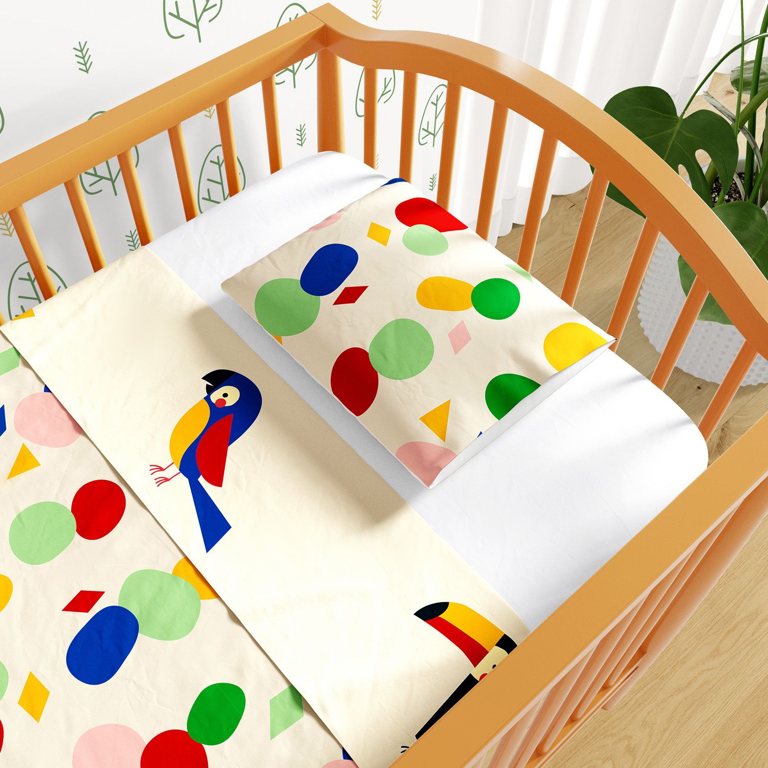 Jogo de Lençol Berço Colorido Passarada 3 peças