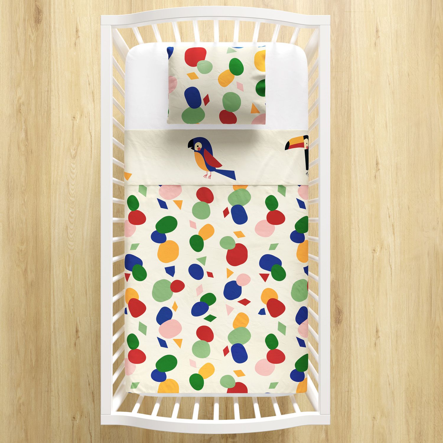 Jogo de Lençol Berço Colorido Passarada 3 peças