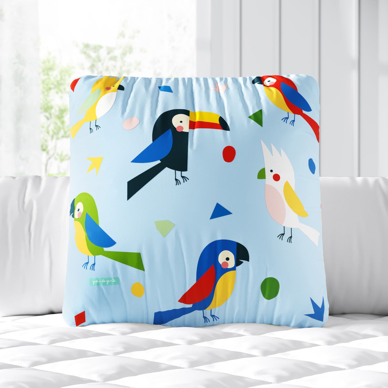 Almofada Quadrada Passarada Colorida Verde 30cm