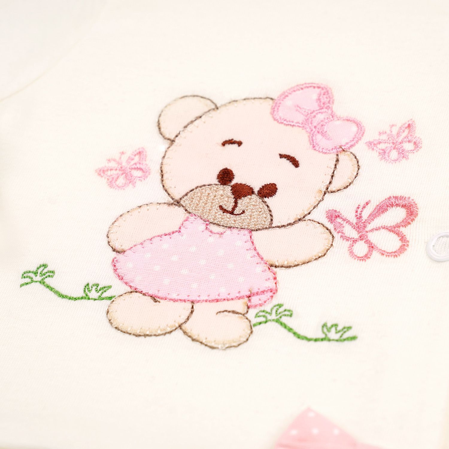 Saída Maternidade Ursinha Poá Rosa e Creme 04 Peças