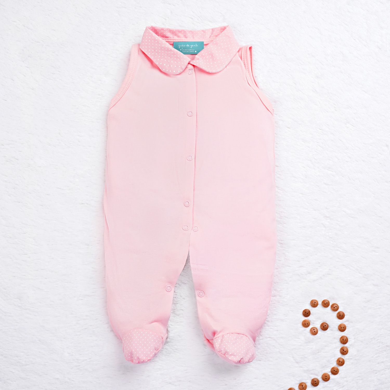 Saída Maternidade Ursinha Poá Rosa e Creme 04 Peças