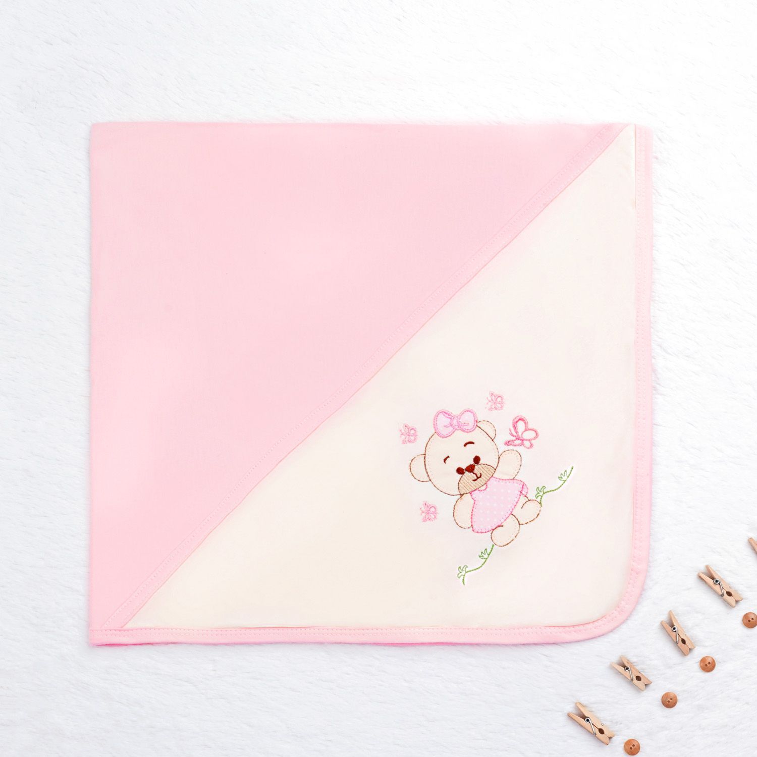 Saída Maternidade Ursinha Poá Rosa e Creme 04 Peças