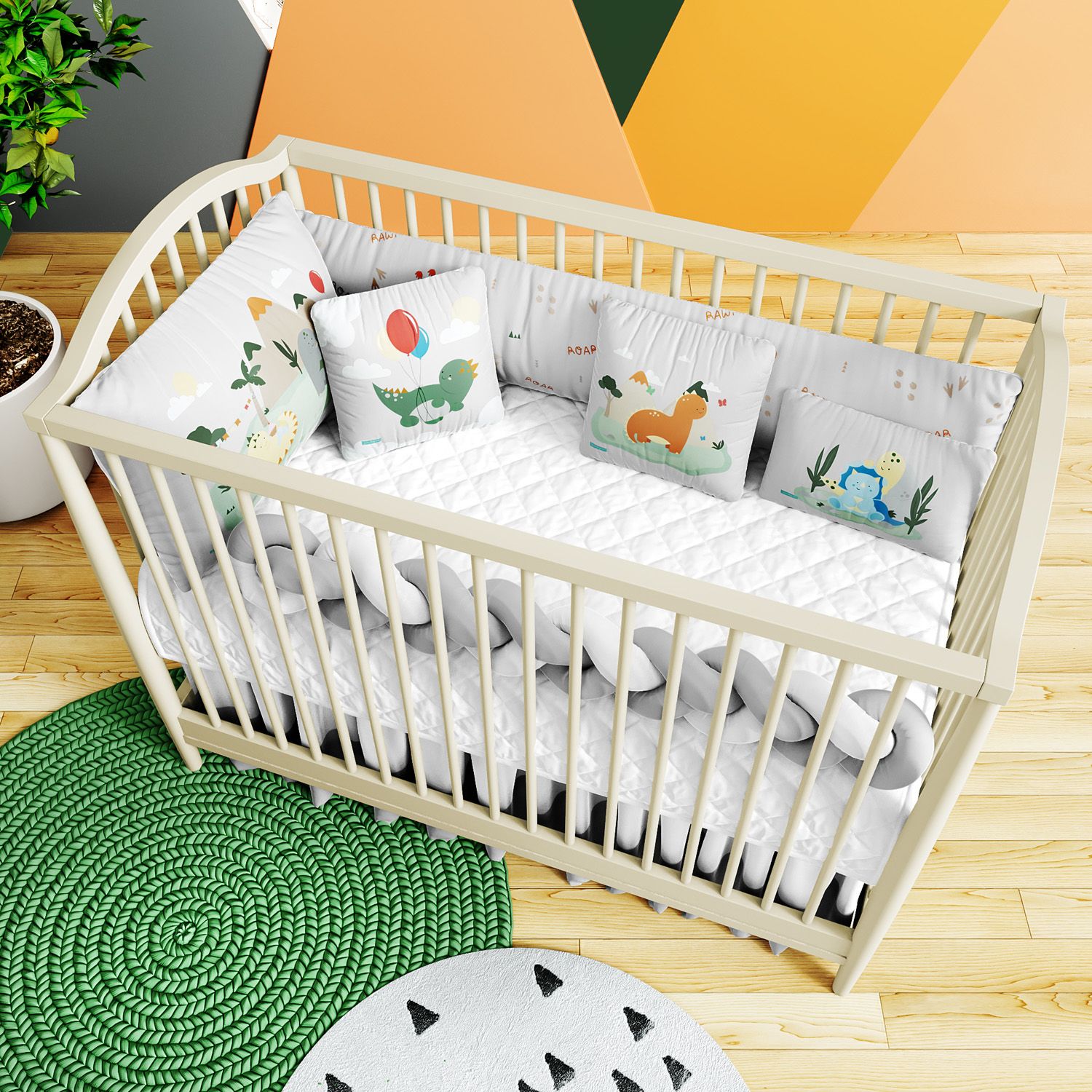 Kit Berço Trança Dinossauro Aquarela