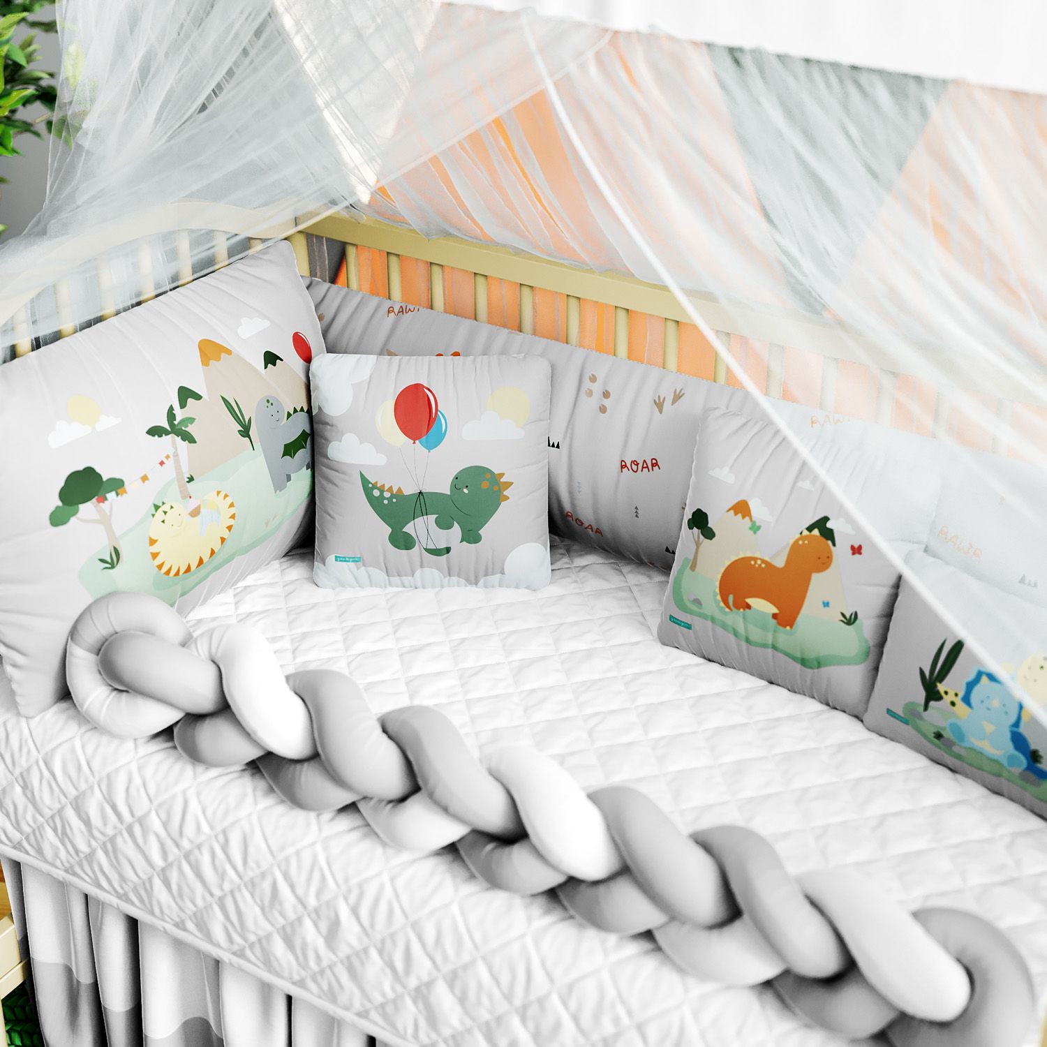 Kit Berço Trança Dinossauro Aquarela