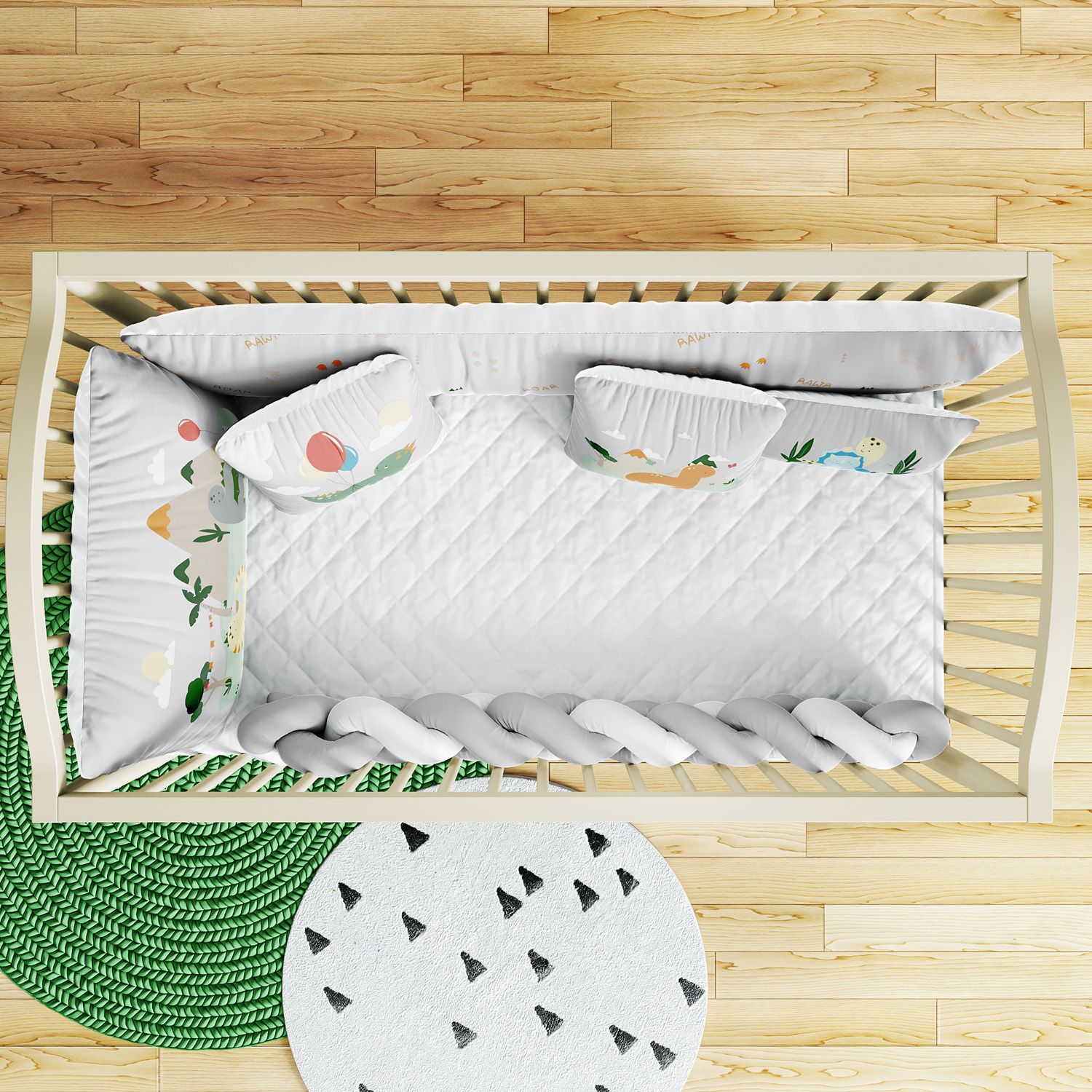 Kit Berço Trança Dinossauro Aquarela