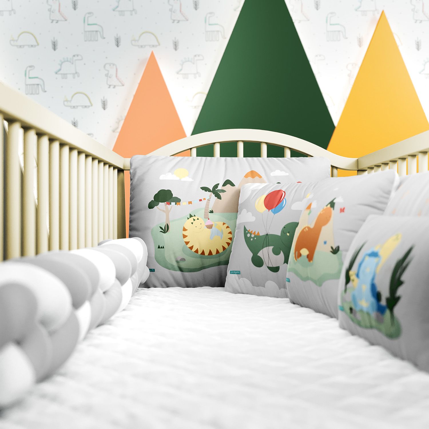 Kit Berço Trança Dinossauro Aquarela