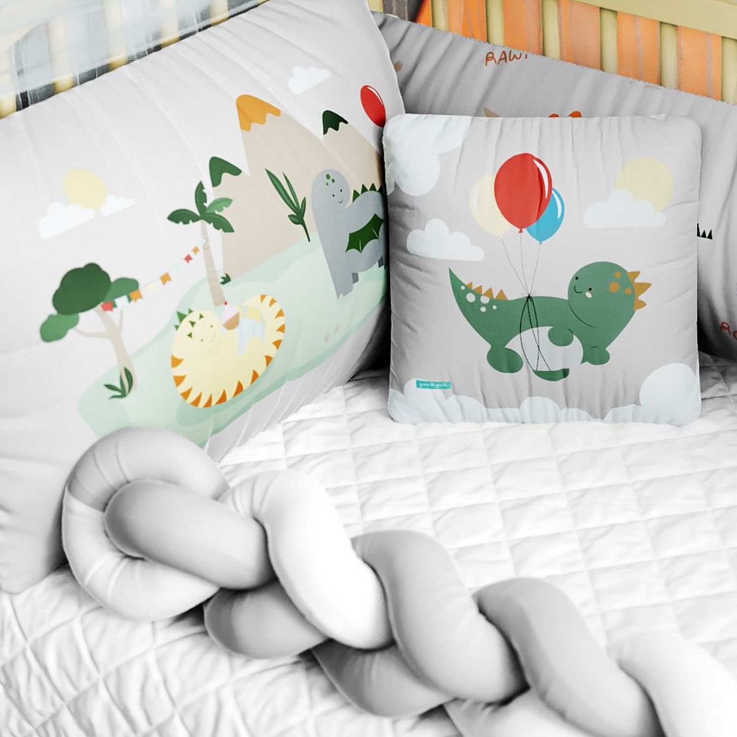 Kit Berço Trança Dinossauro Aquarela