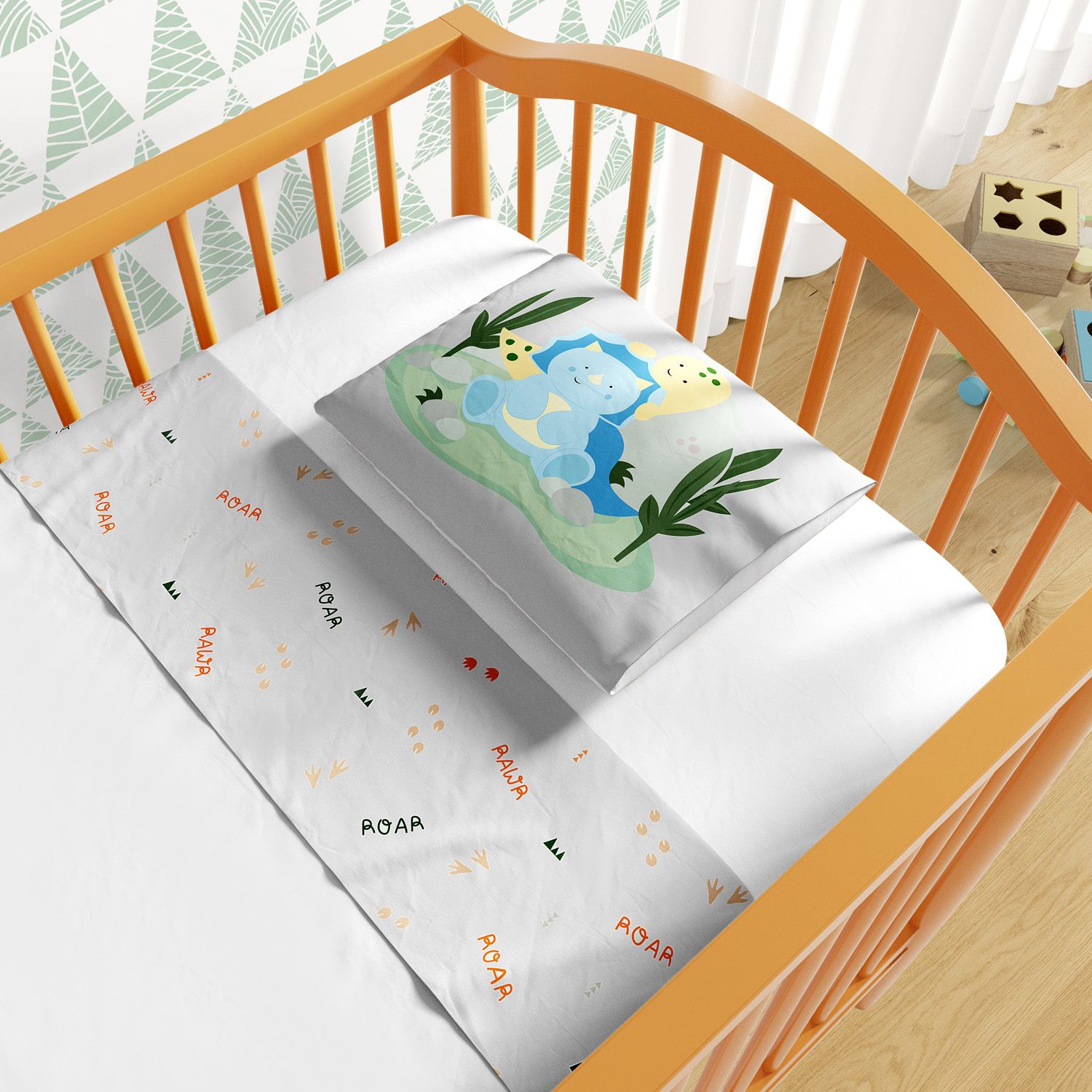 Jogo de Lençol Berço Dinossauro Aquarela 3 peças