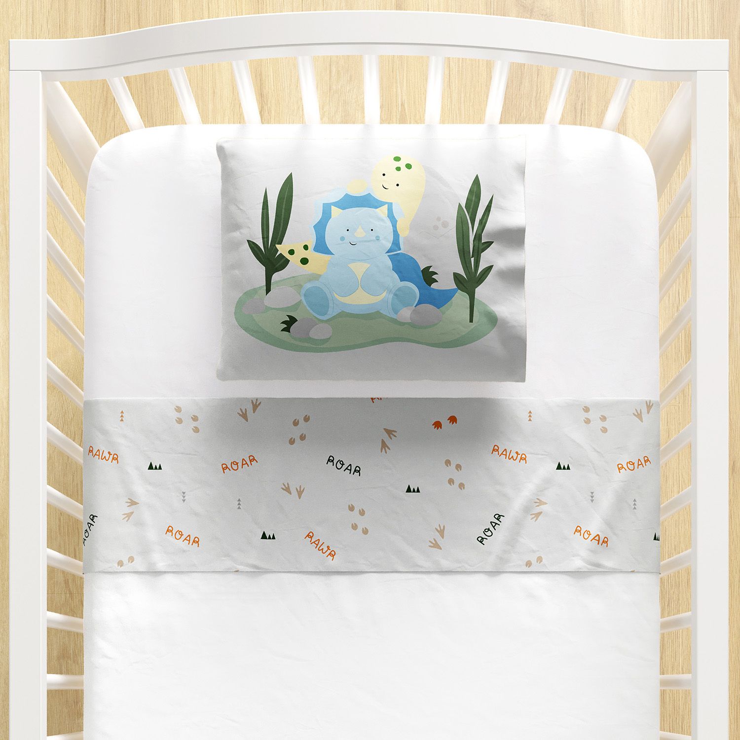 Jogo de Lençol Berço Dinossauro Aquarela 3 peças