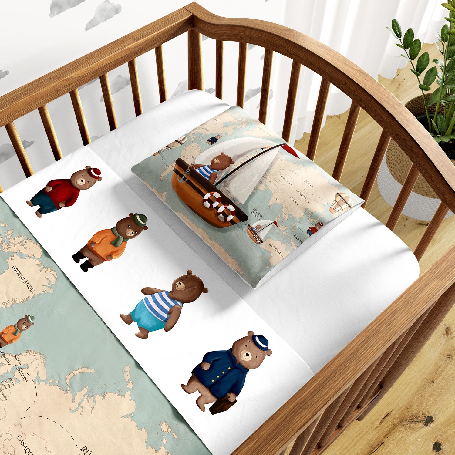 Jogo de Lençol Berço Teddy Pelo Mundo 3 peças