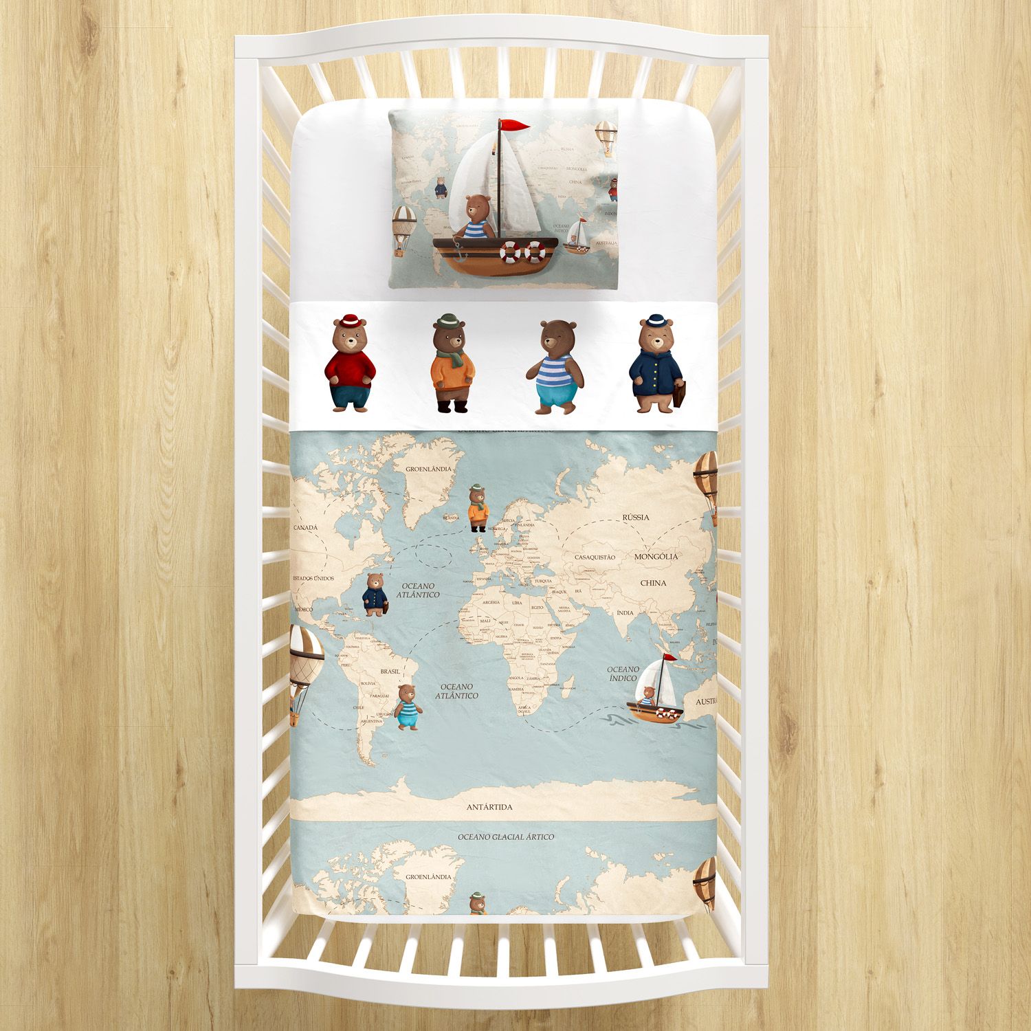 Jogo de Lençol Berço Teddy Pelo Mundo 3 peças