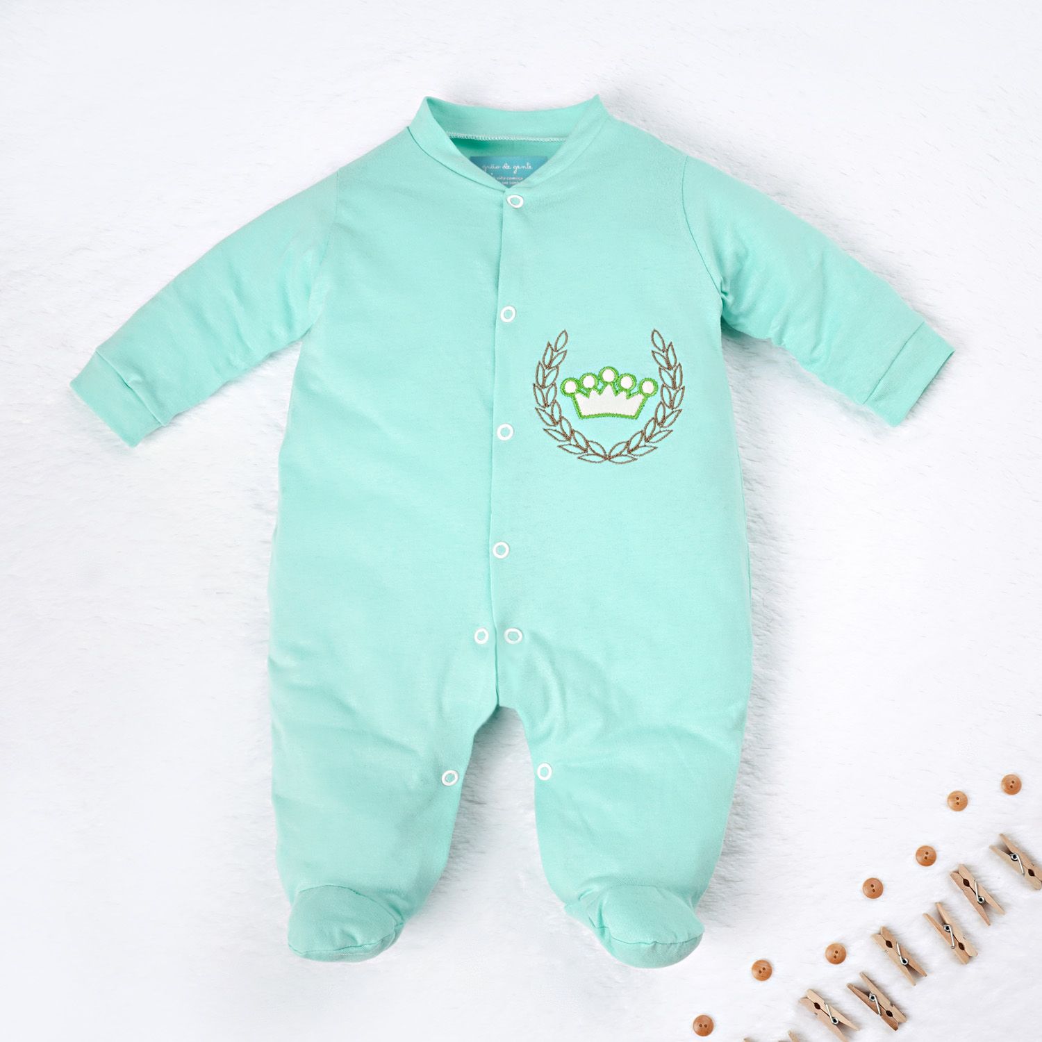 Saída Maternidade Realeza Verde Água 02 Peças