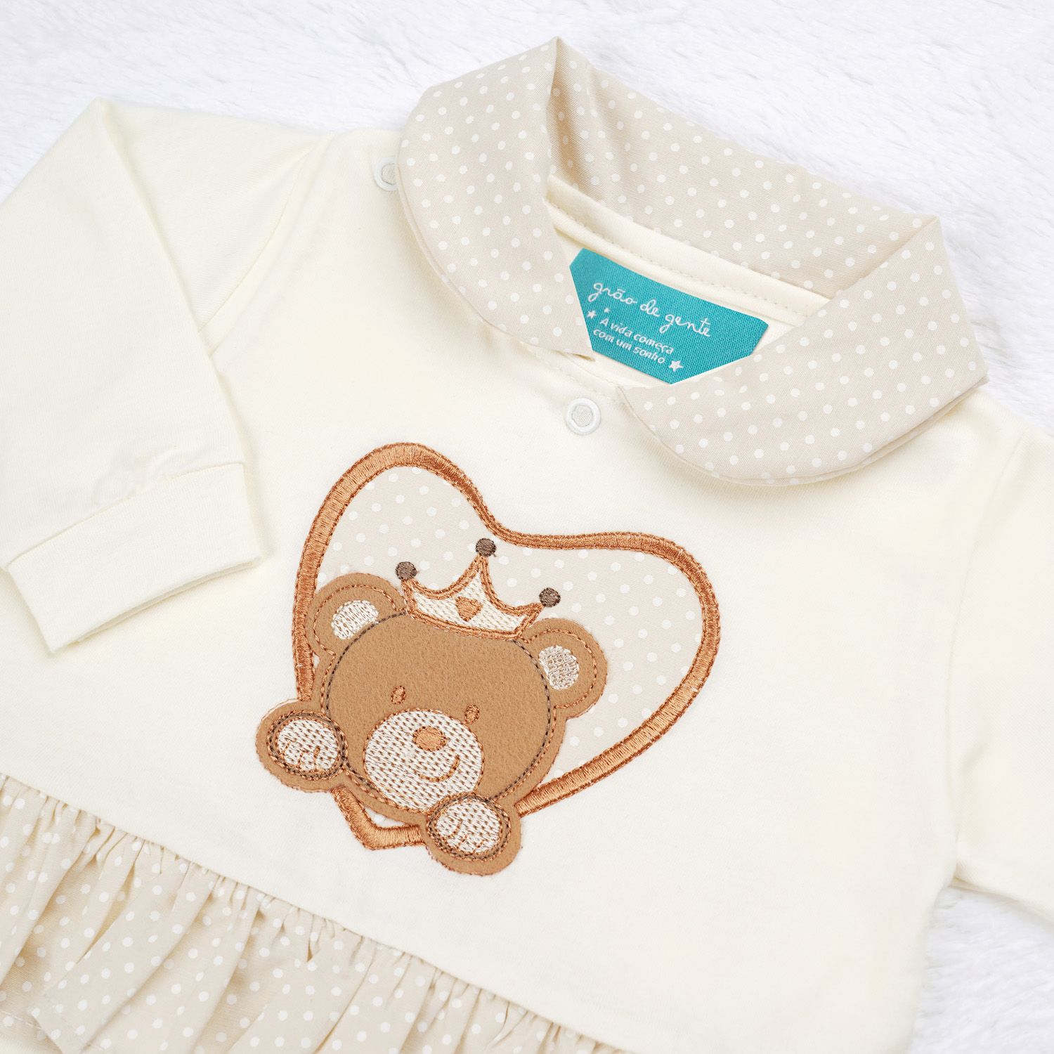 Saída Maternidade Ursinha Princesa Poá Amarelo Camomila 02 Peças