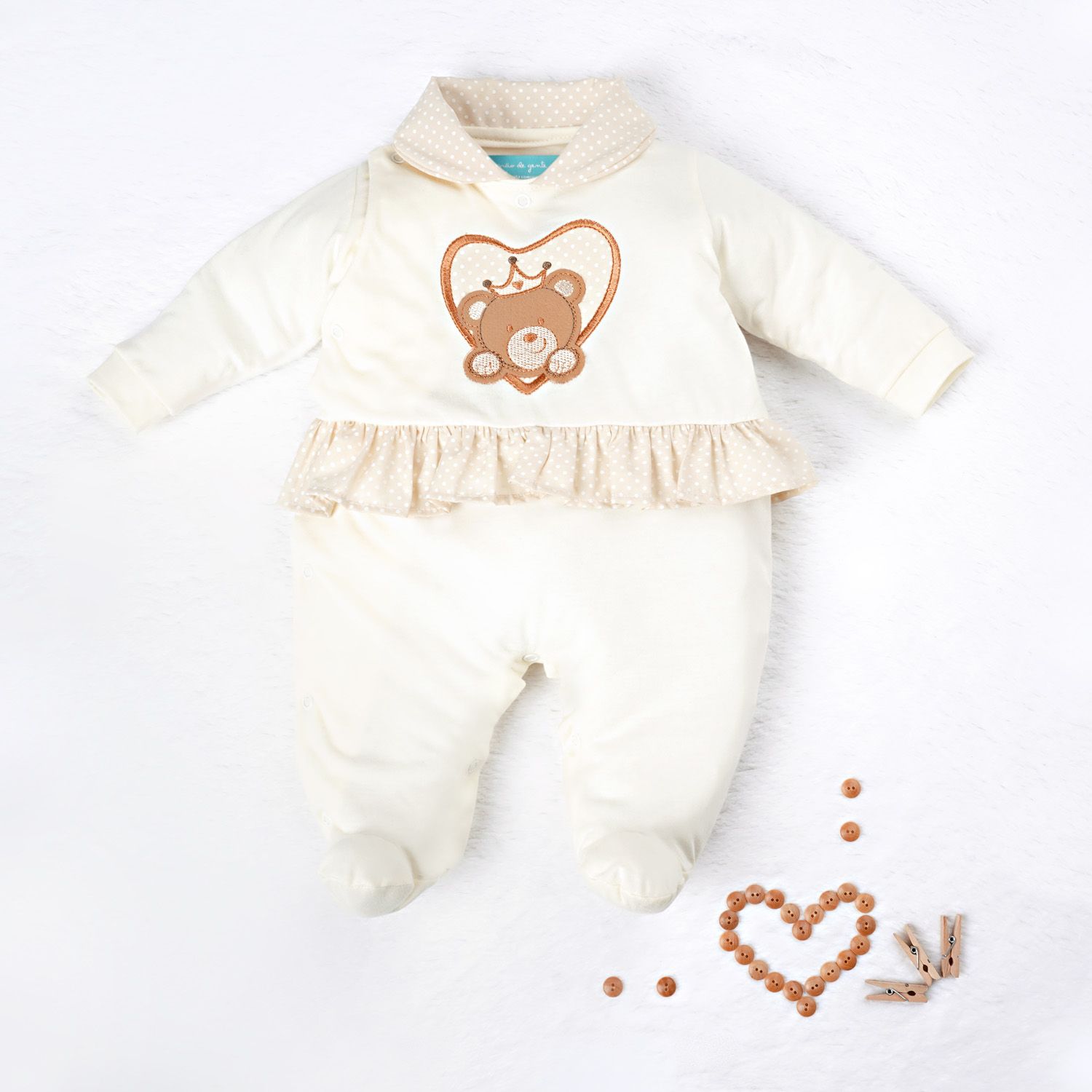 Macacão Ursinha Princesa Poá Amarelo Camomila