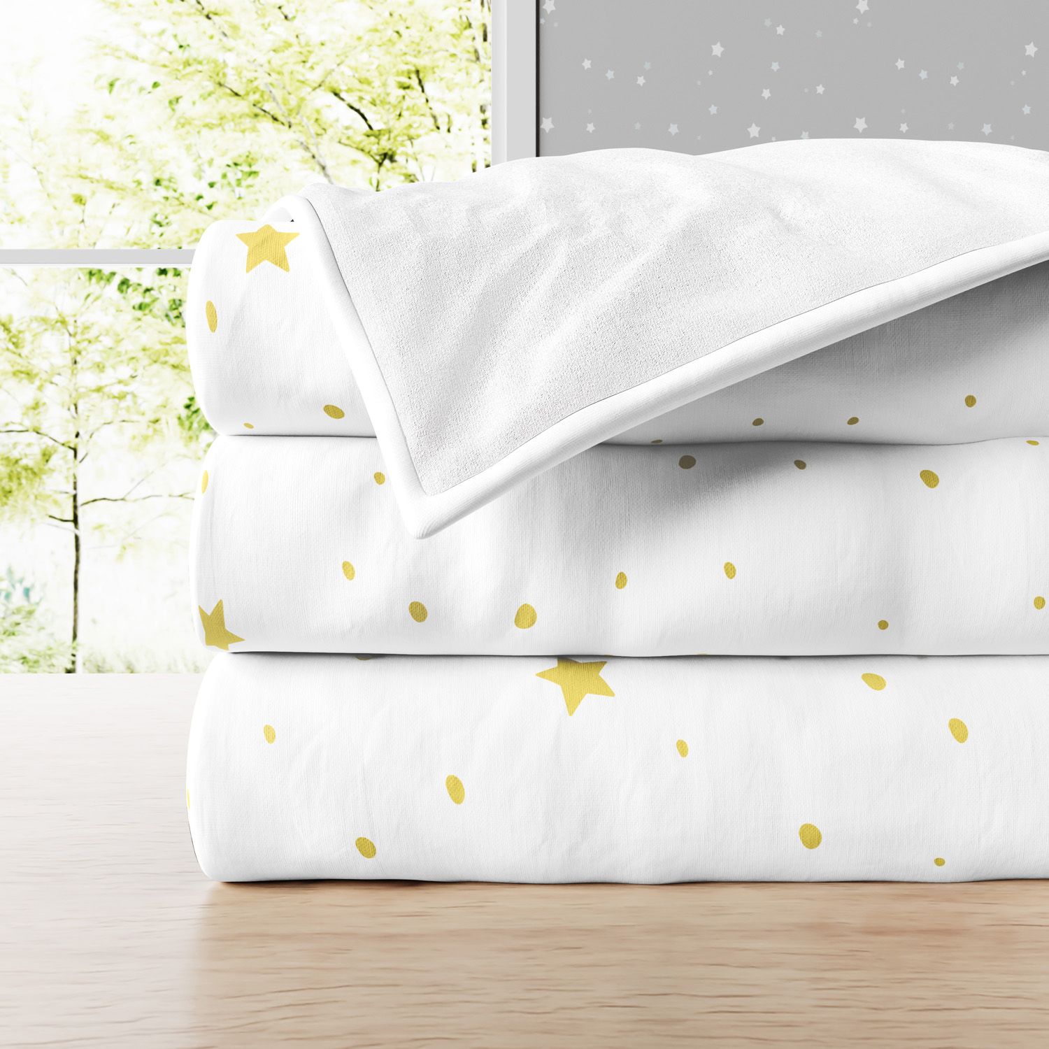 Manta Infantil Solteiro Dupla Face com Plush Estrelinhas Amarelo 1,48M