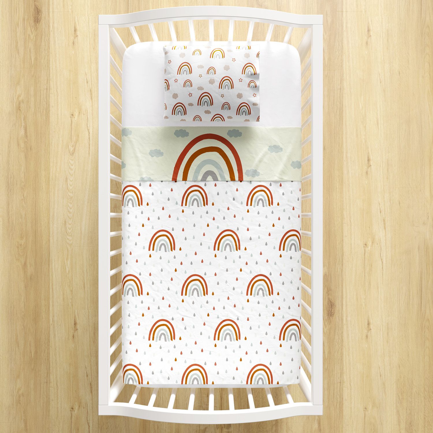 Jogo de Lençol Berço Arco-íris Boho 3 peças