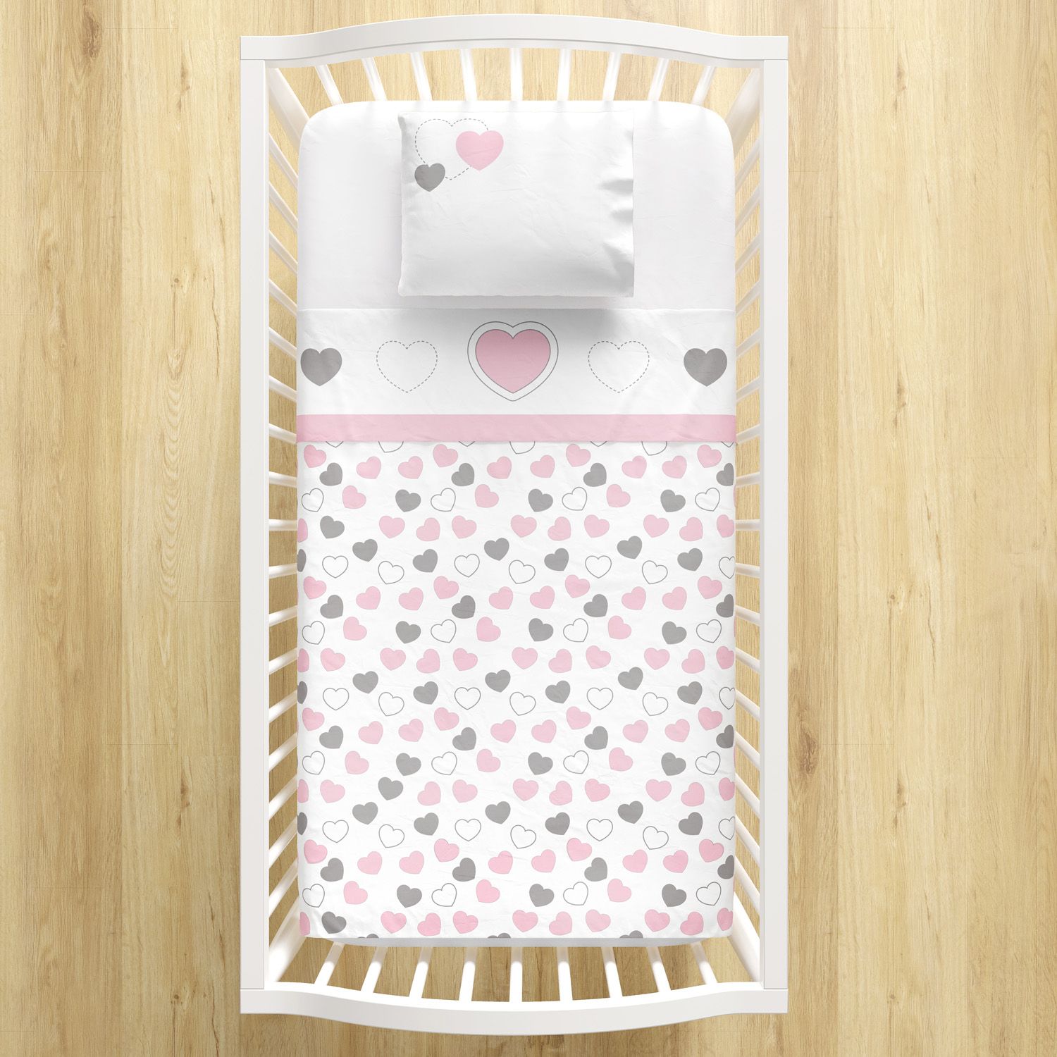 Jogo de Lençol Berço Corações Rosa 3 peças