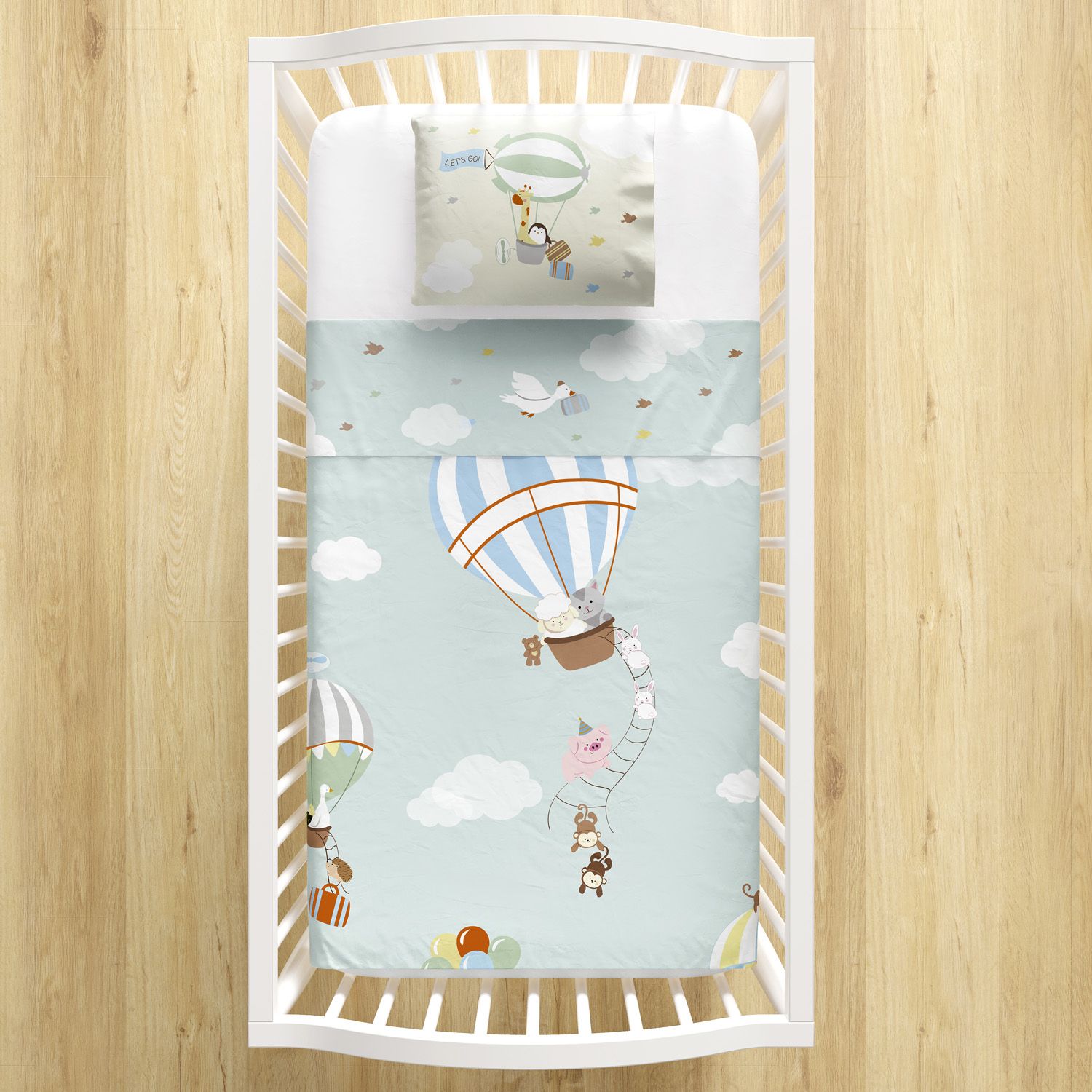 Jogo de Lençol Berço Bichinhos no Balão 3 peças