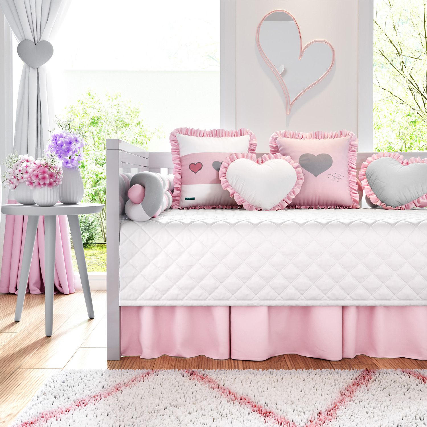 Kit Cama Babá Coração Rosa