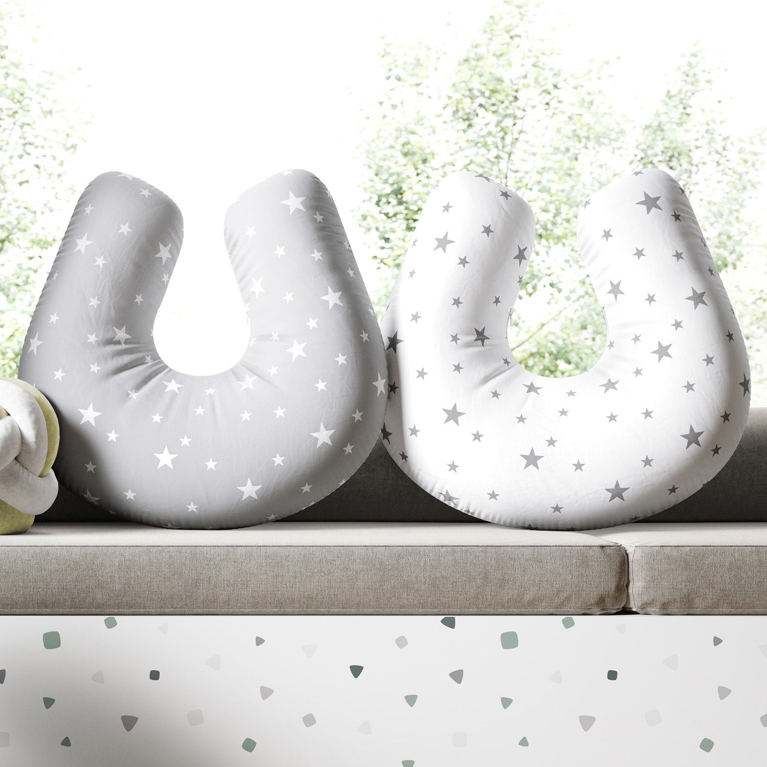 Almofada Amamentação Dupla Face Estrelinha Cinza