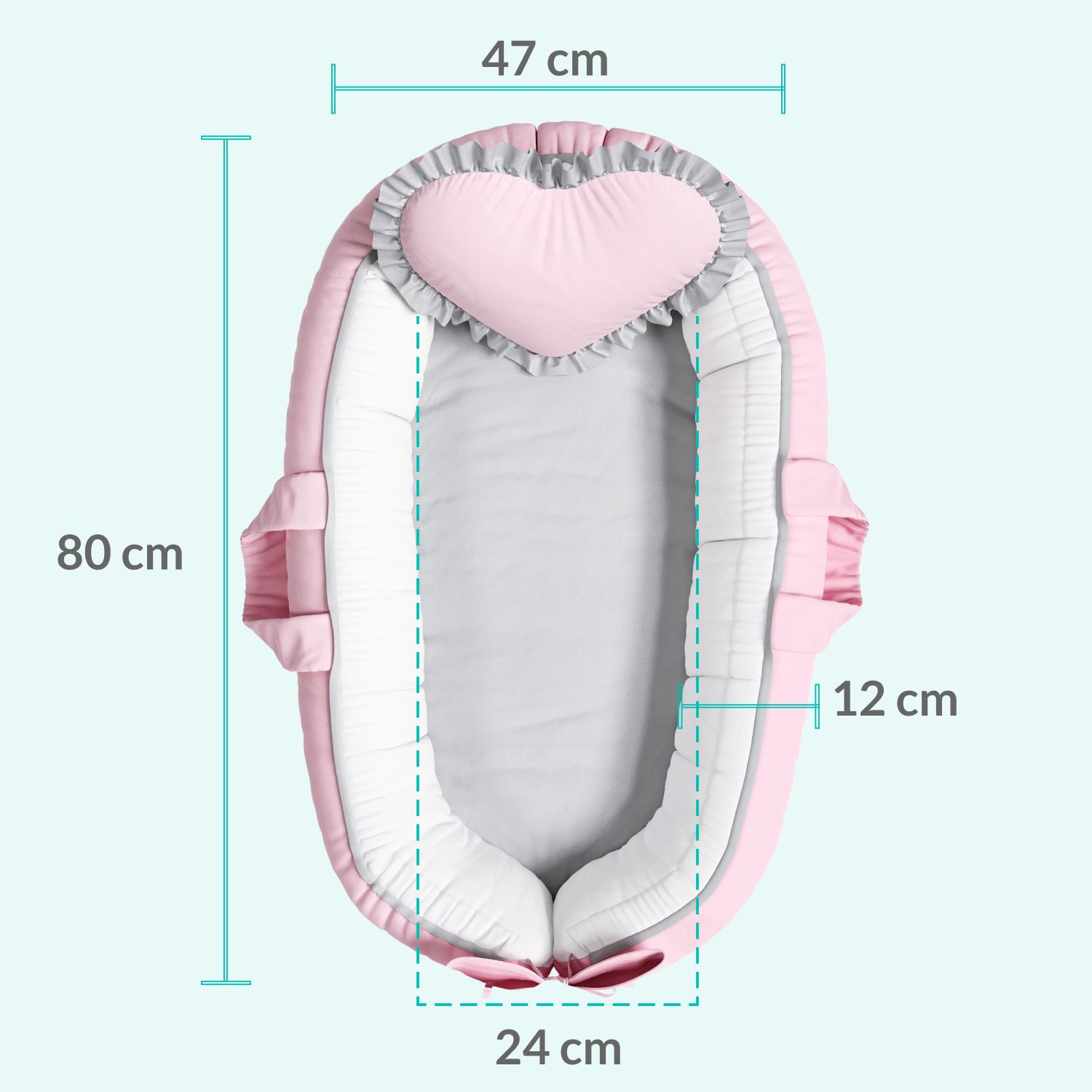 Ninho para Bebê Redutor de Berço Coração Rosa e Cinza