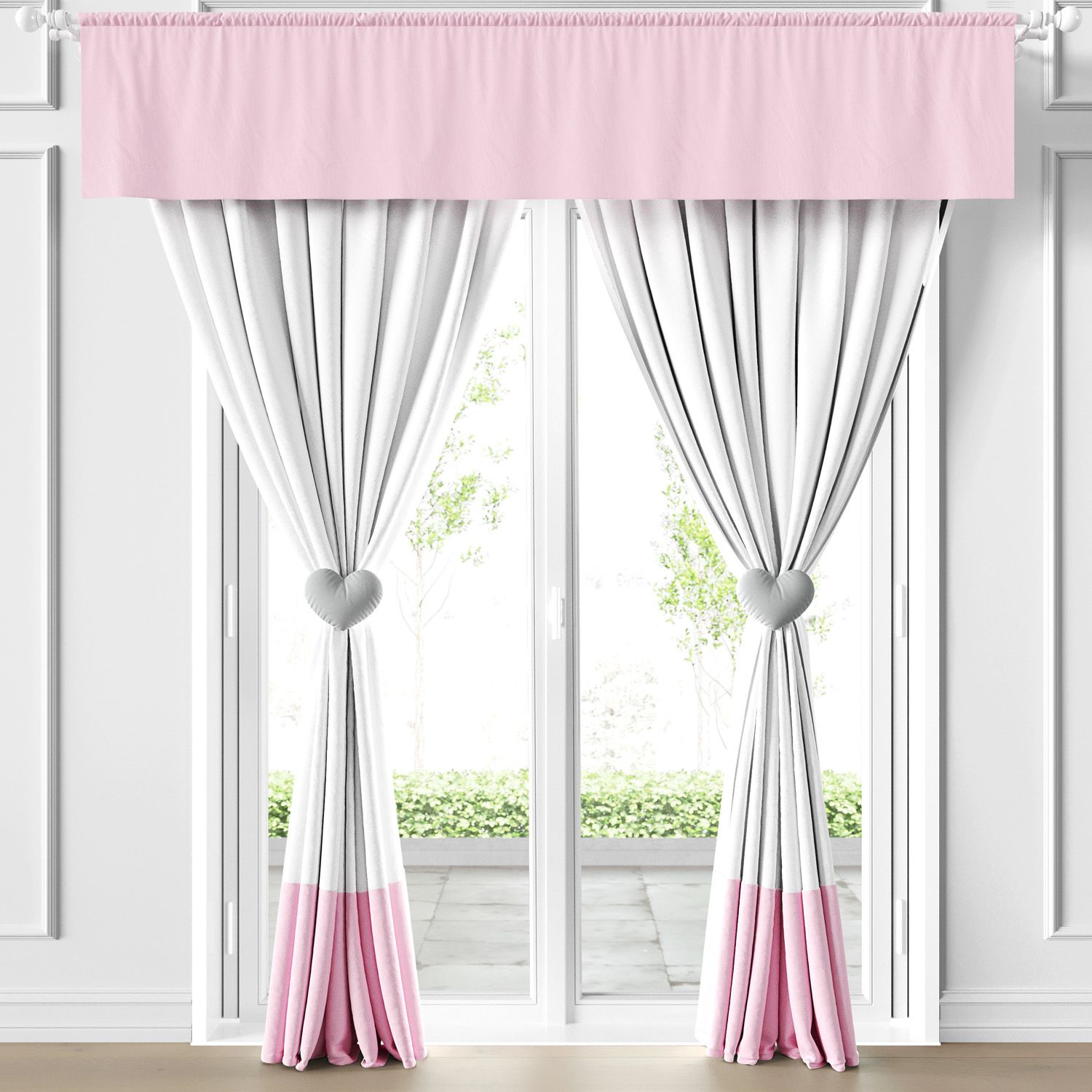 Cortina Infantil e Bebê Coração Rosa