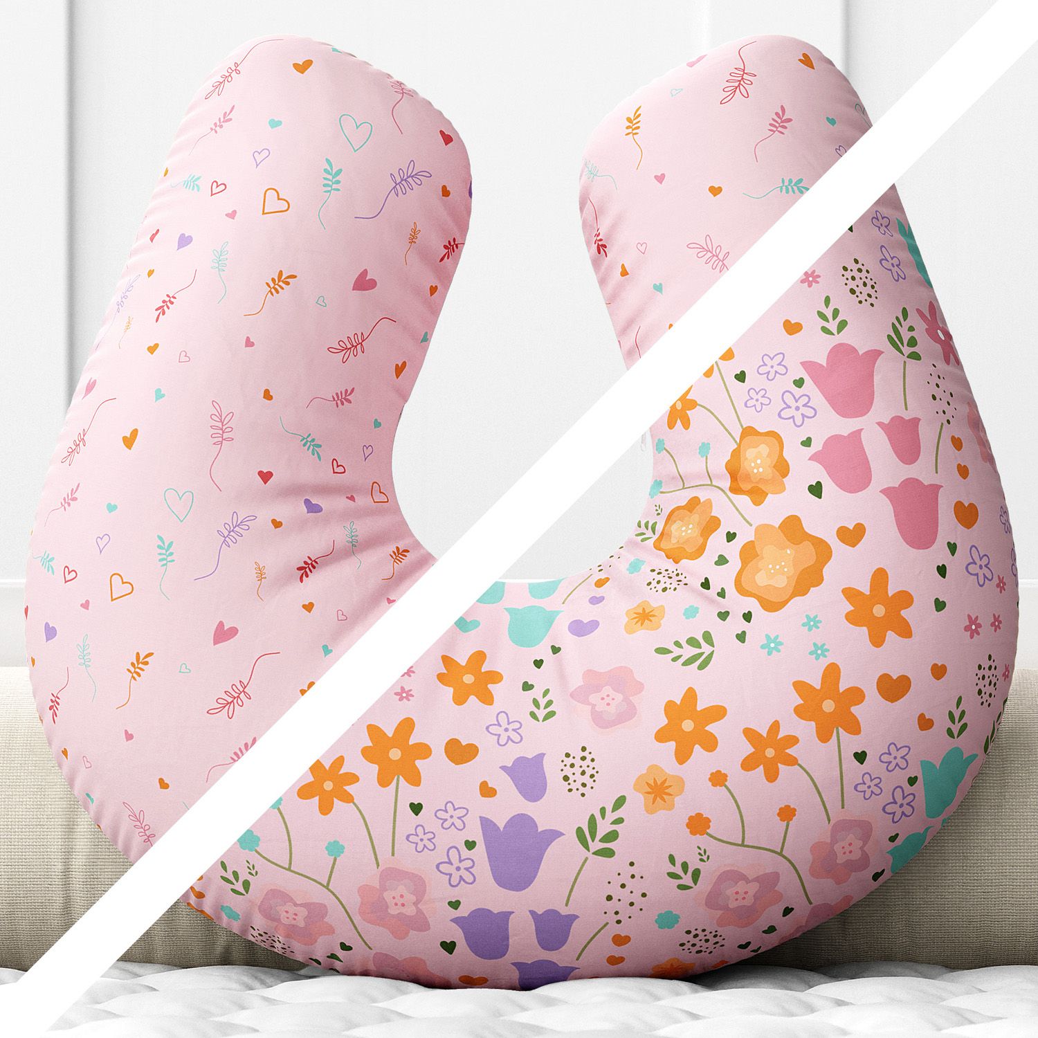 Almofada Amamentação Dupla Face Buquê de Flores Rosa