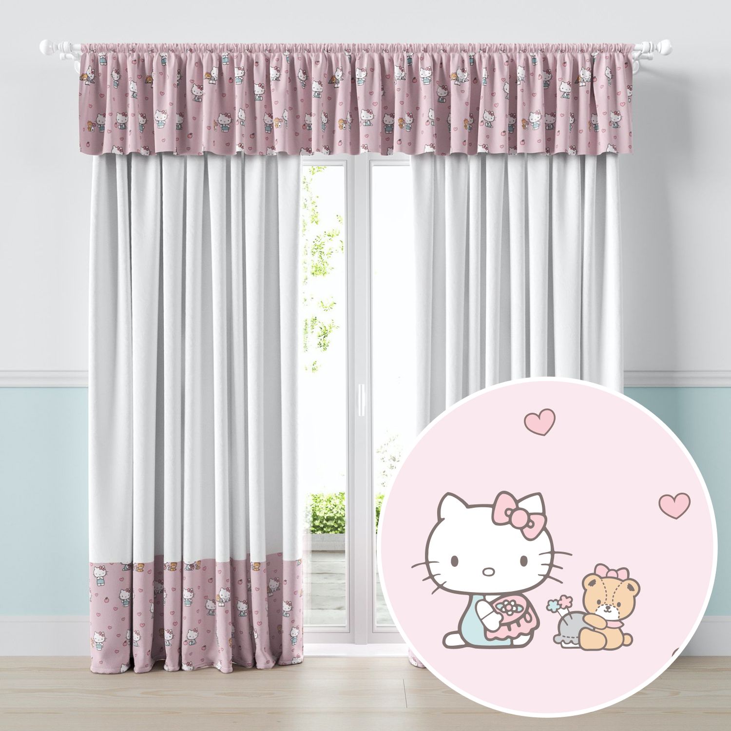 Cortina Hello Kitty Branco e Rosa
