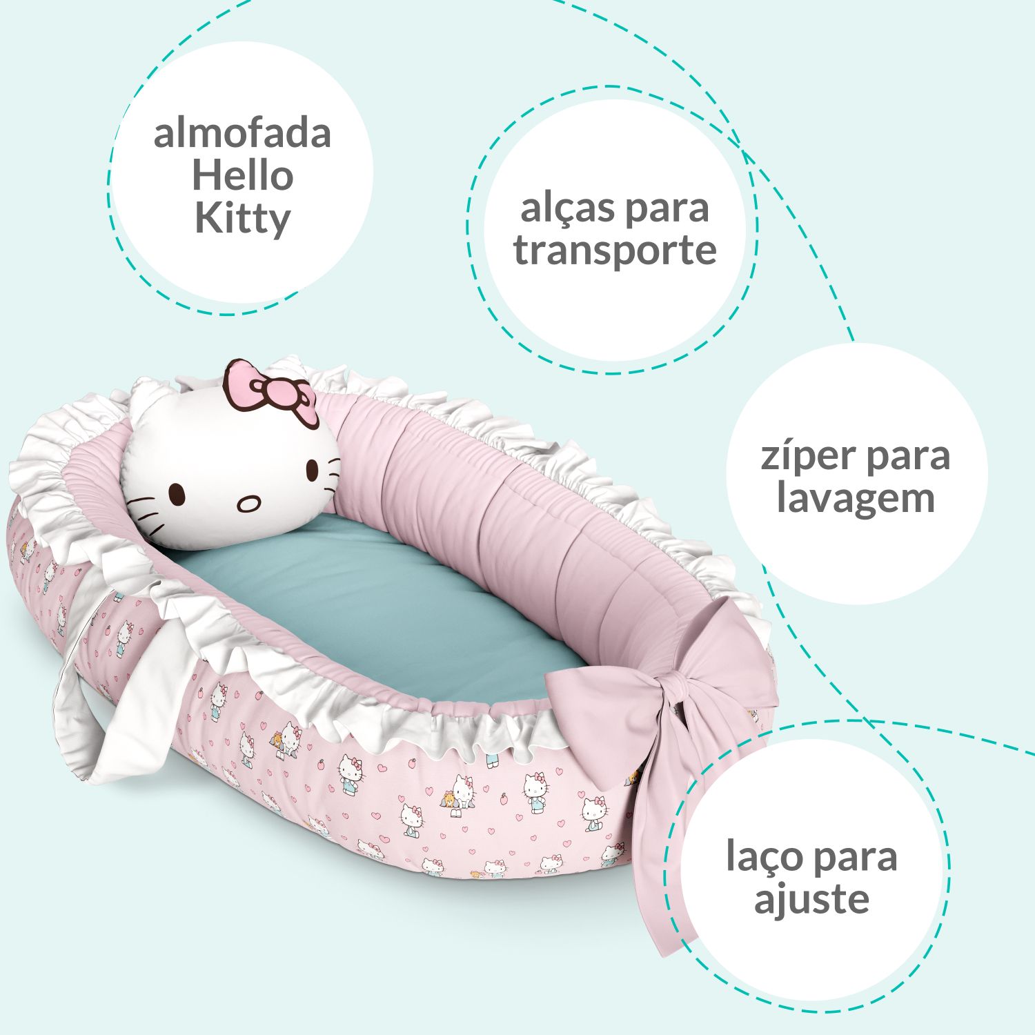 Ninho para Bebê Redutor de Berço Hello Kitty Rosa e Azul