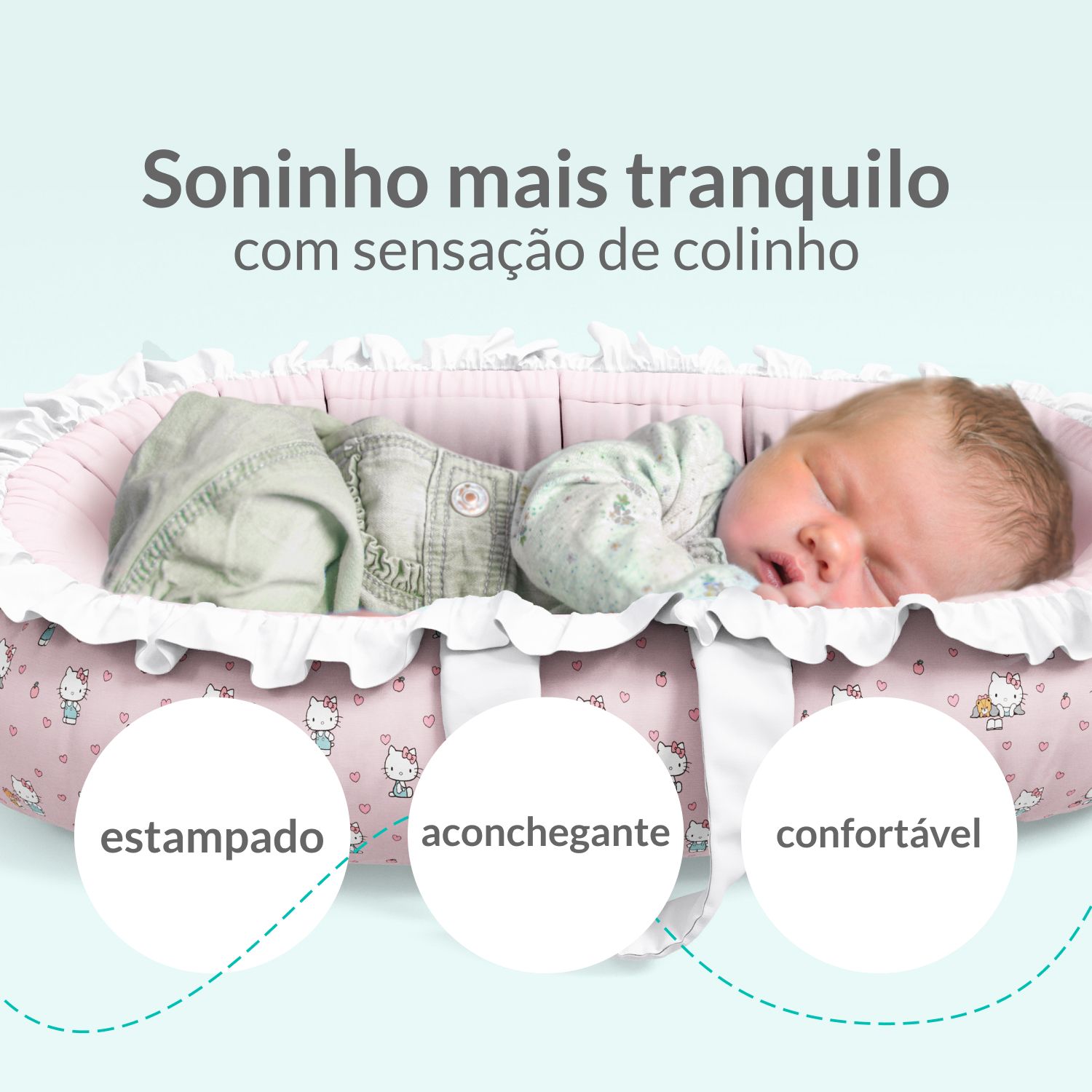 Ninho para Bebê Redutor de Berço Hello Kitty Rosa e Azul