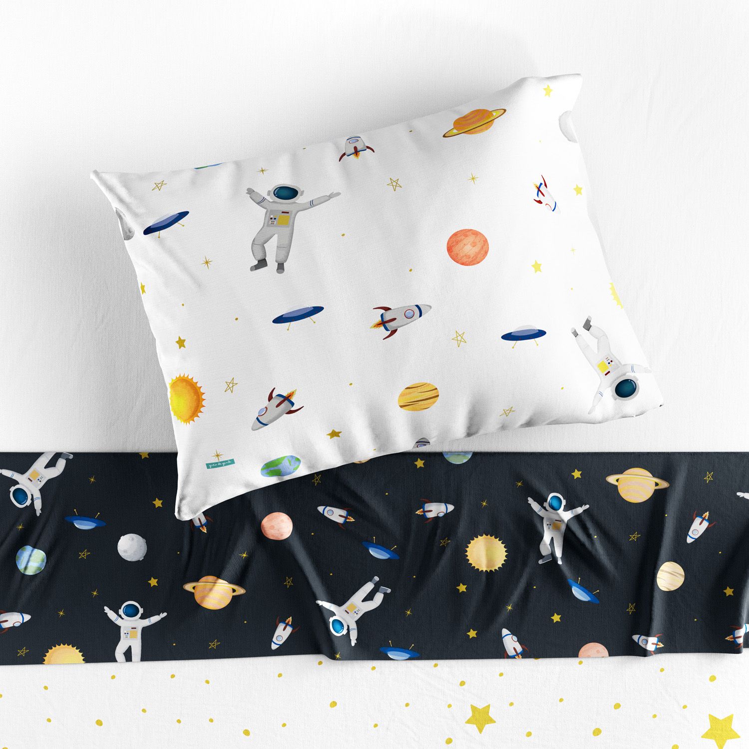 Kit Cama Infantil Solteiro Astronauta Preto e Branco