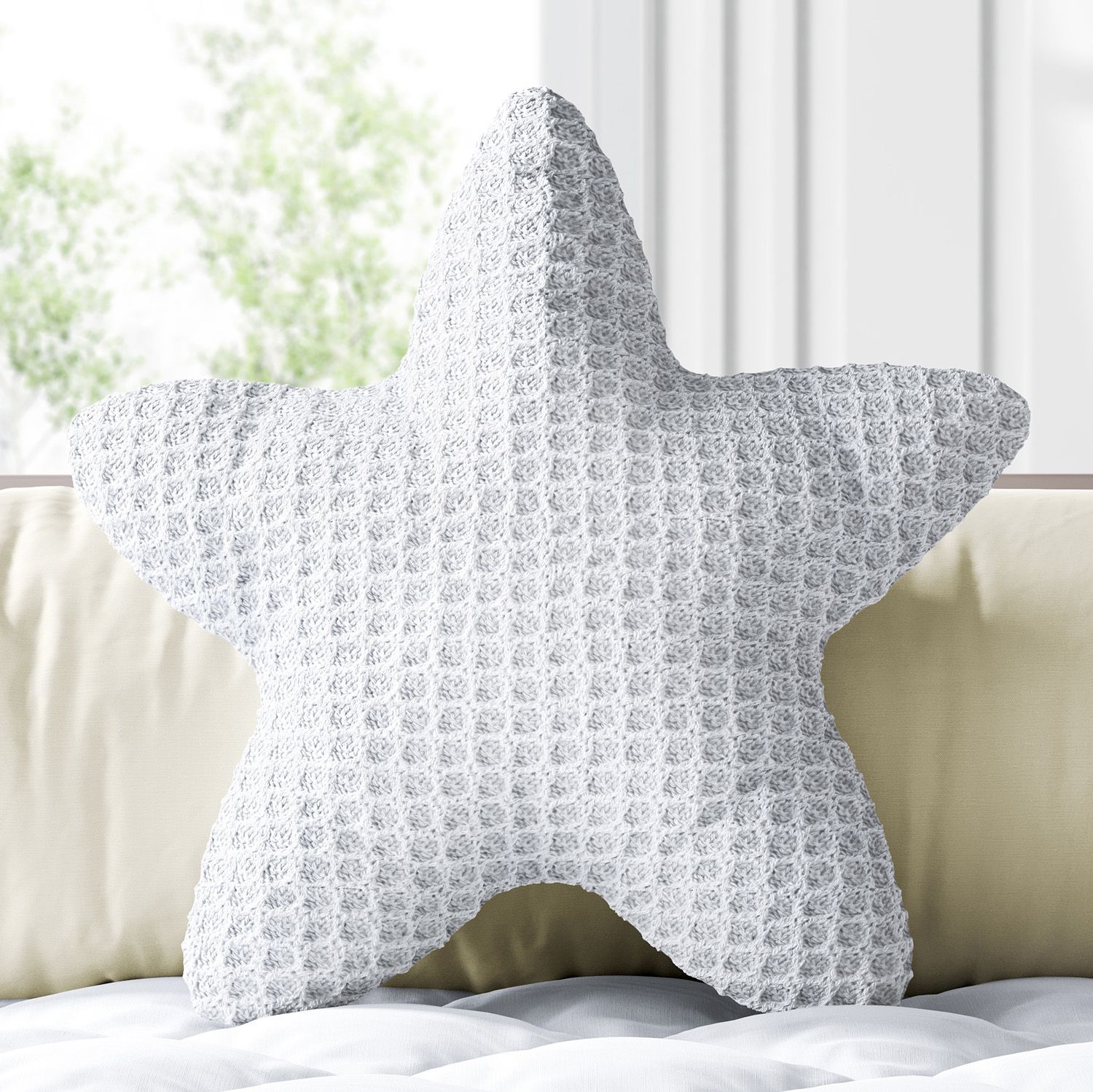 Almofada Estrela Tricot Colmeia Branco 30cm