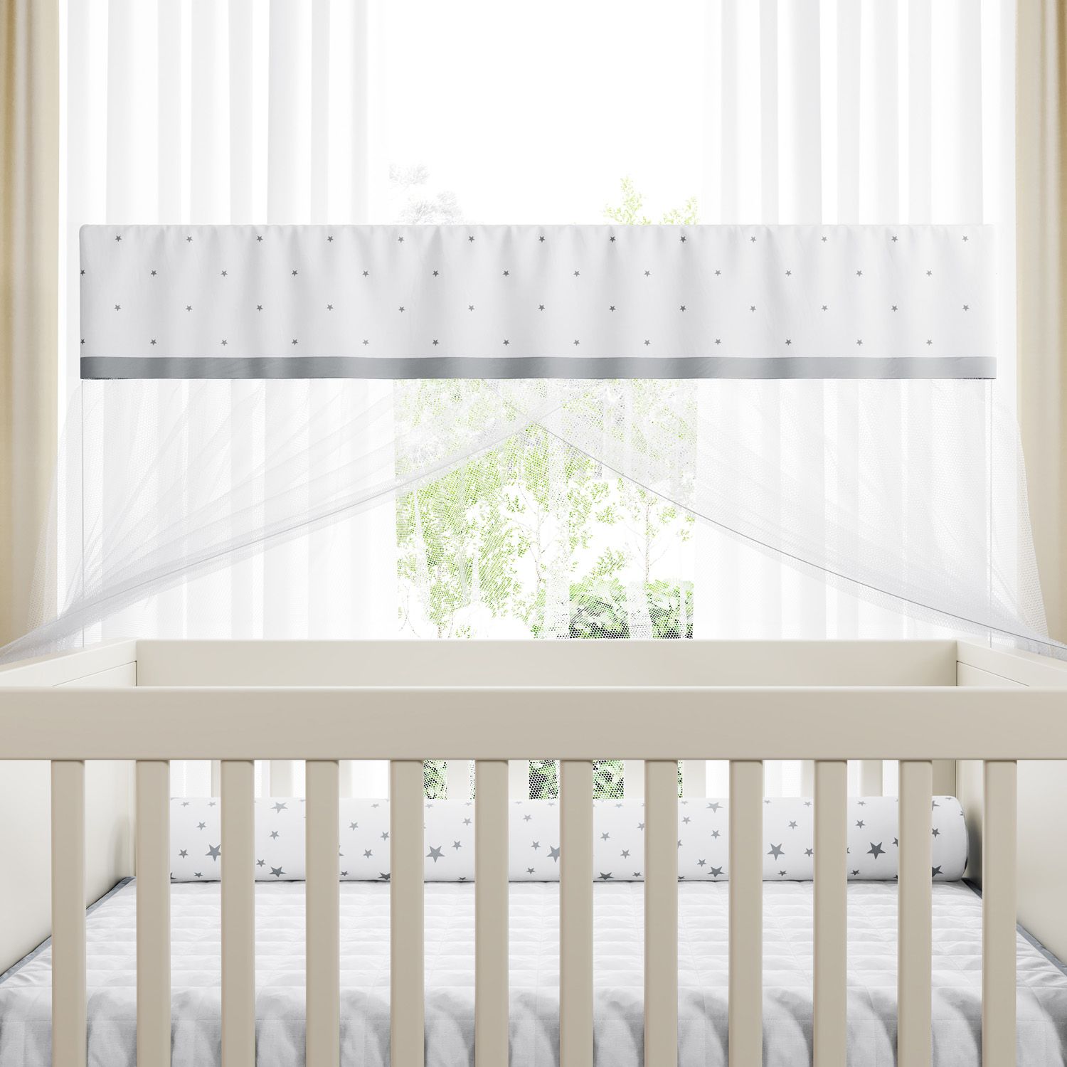 Kit Berço Dobrável 2 em 1 Estrelinha Cinza