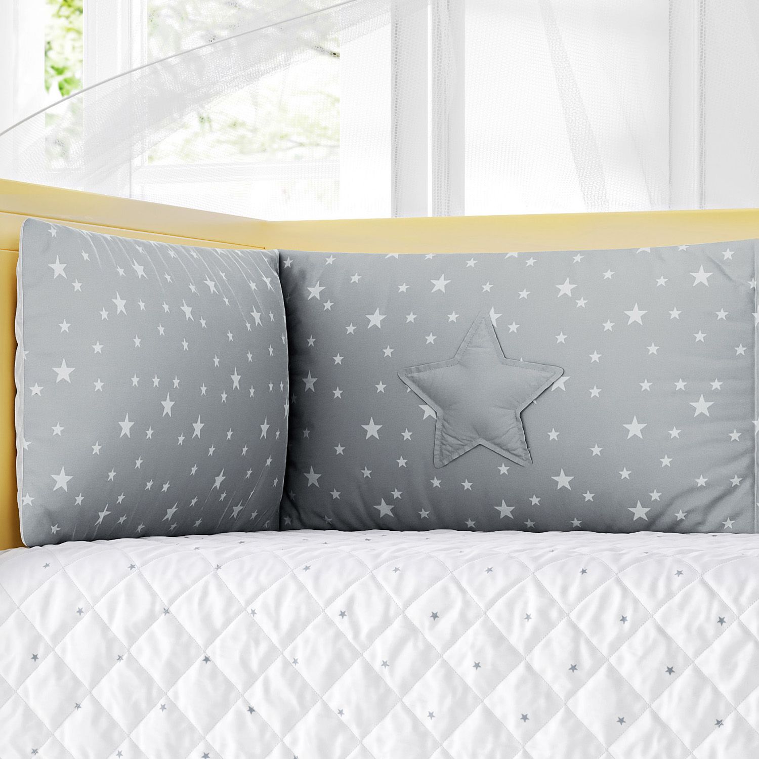 Kit Berço Dobrável 2 em 1 Estrelinha Cinza