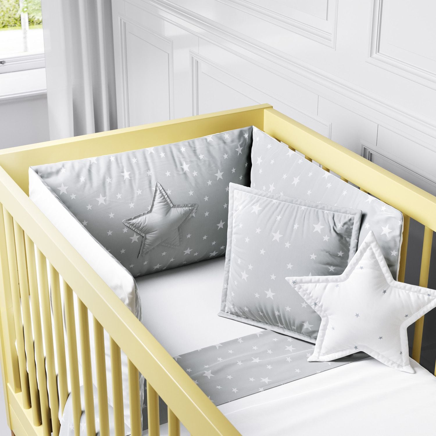 Kit Berço Dobrável 2 em 1 Estrelinha Cinza