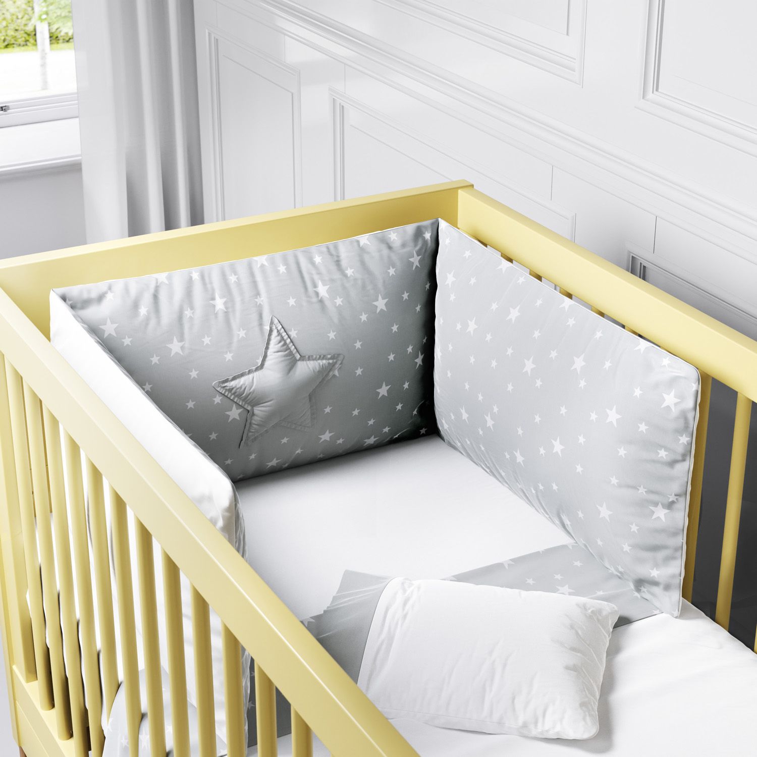 Kit Berço Dobrável 2 em 1 Estrelinha Cinza