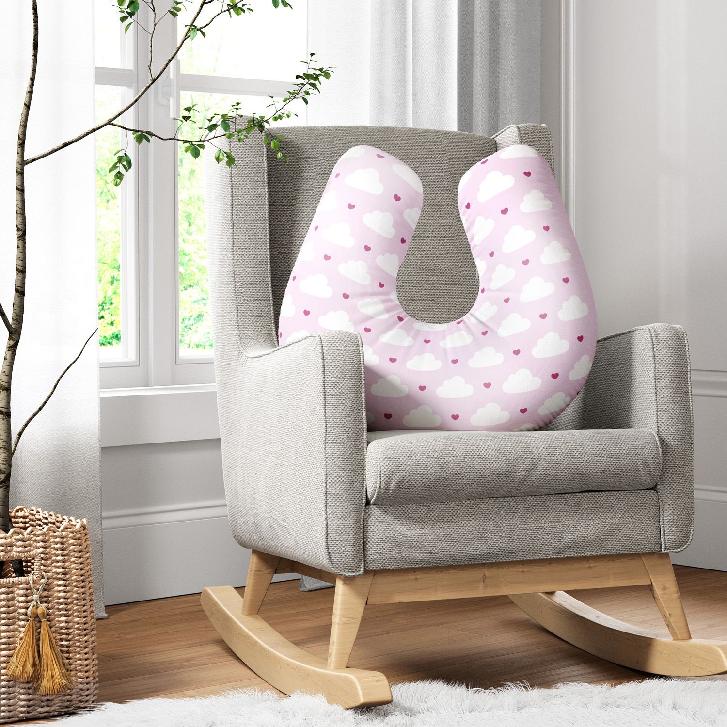 Almofada Amamentação Nuvem Coração Rosa