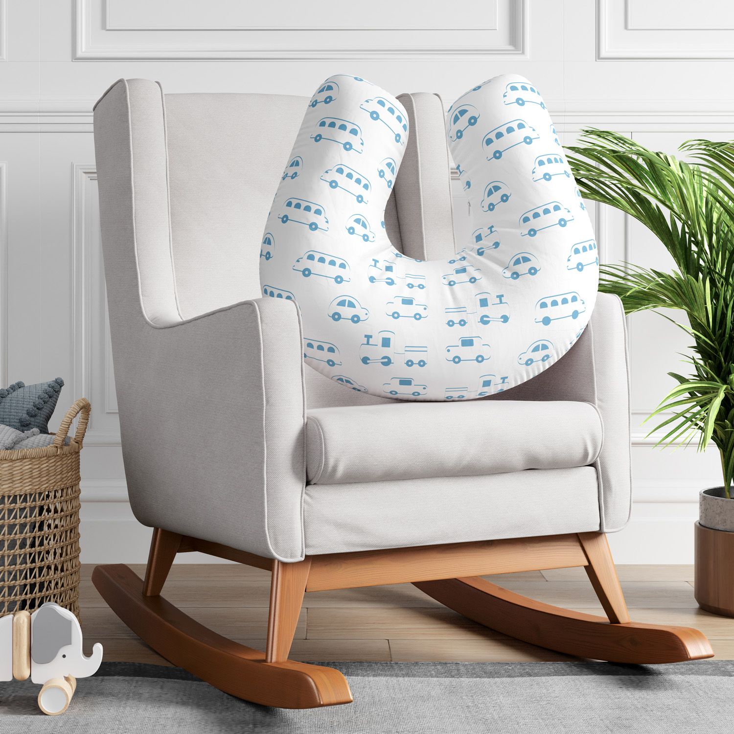 Almofada Amamentação Carrinho, Ônibus e Trem Azul