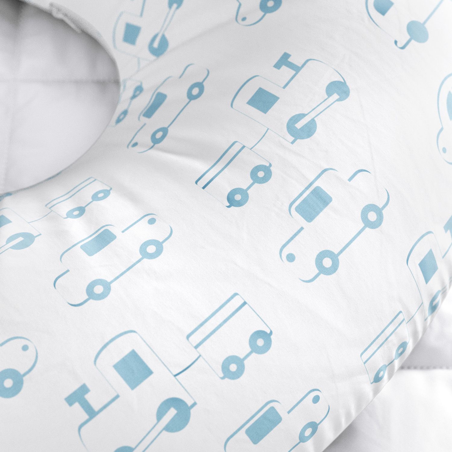 Almofada Amamentação Carrinho, Ônibus e Trem Azul