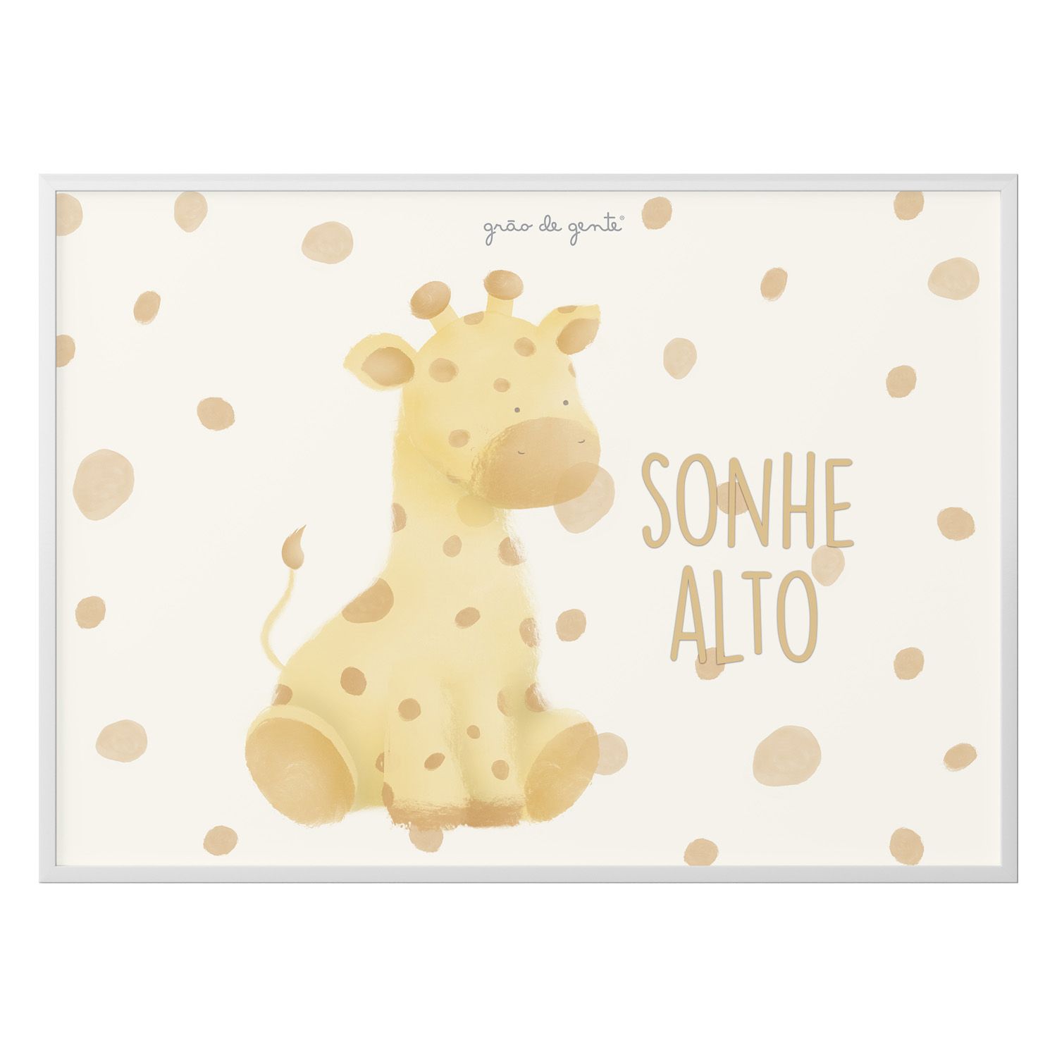 Quadro Safári Aquarela Girafinha Sonhe Alto 60cm