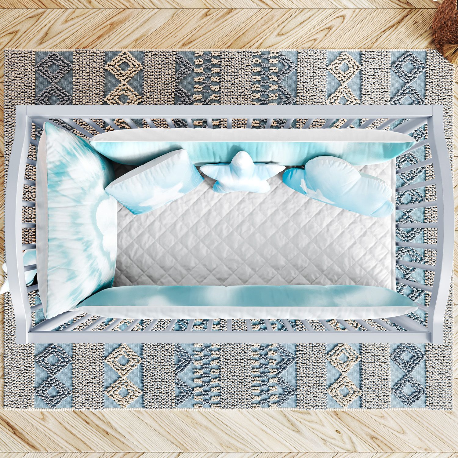 Kit Berço Tie Dye Céu Azul