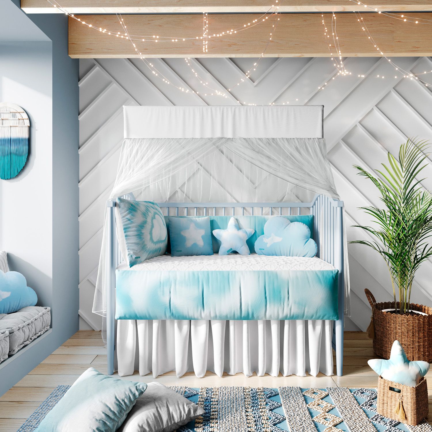 Kit Berço Tie Dye Céu Azul