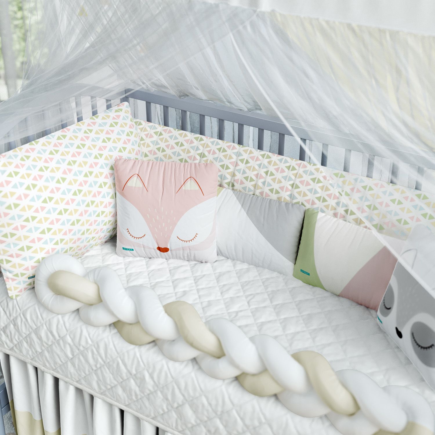 Kit Berço Trança Geométrico Multicor