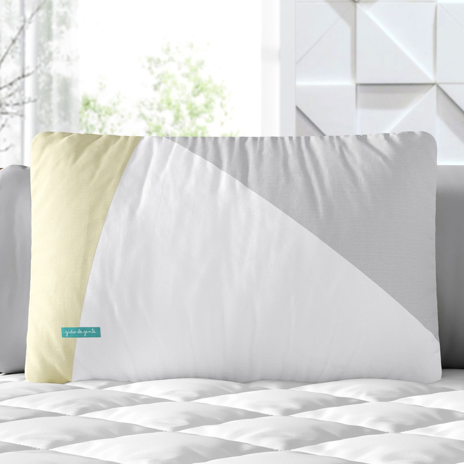 Almofada Retangular Geométrico Amarelo e Cinza 39cm