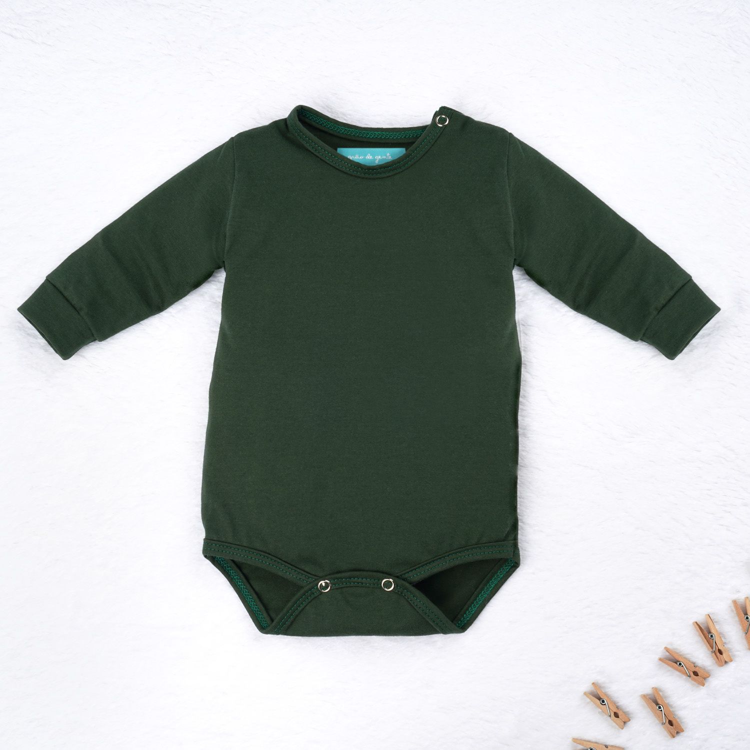 Body Manga Longa Baby Basics Verde Musgo Tam P — imagem 1 de 1