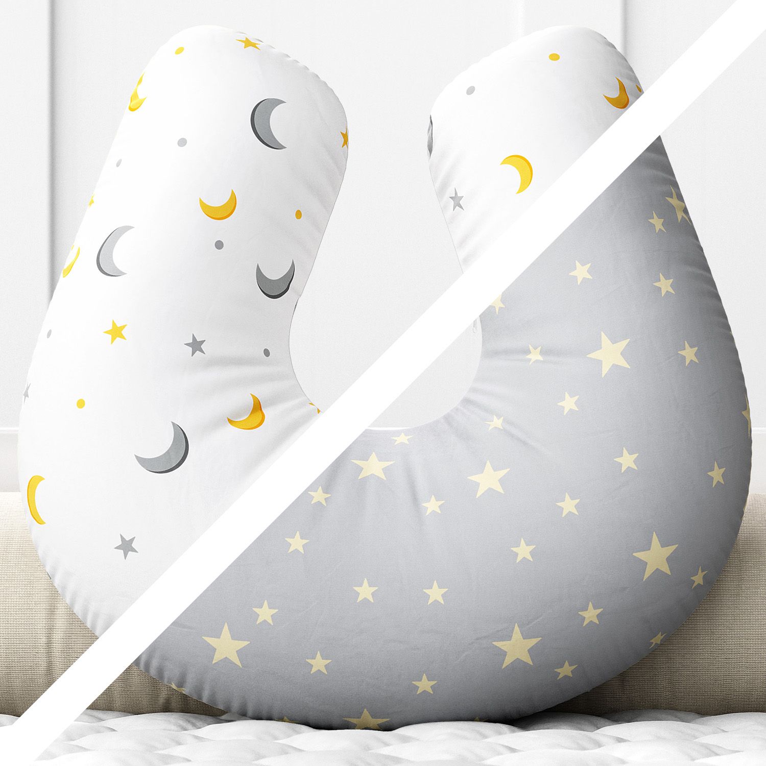 Almofada Amamentação Dupla Face Lua Estrelinha Cinza