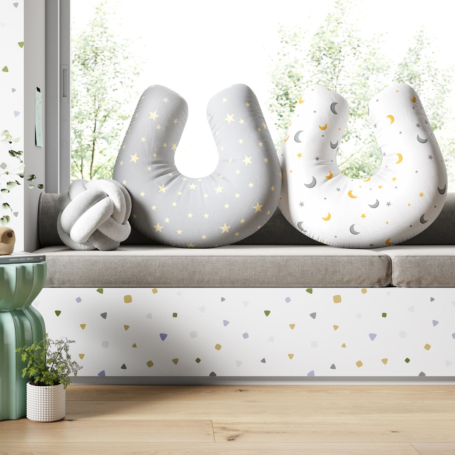 Almofada Amamentação Dupla Face Lua Estrelinha Cinza