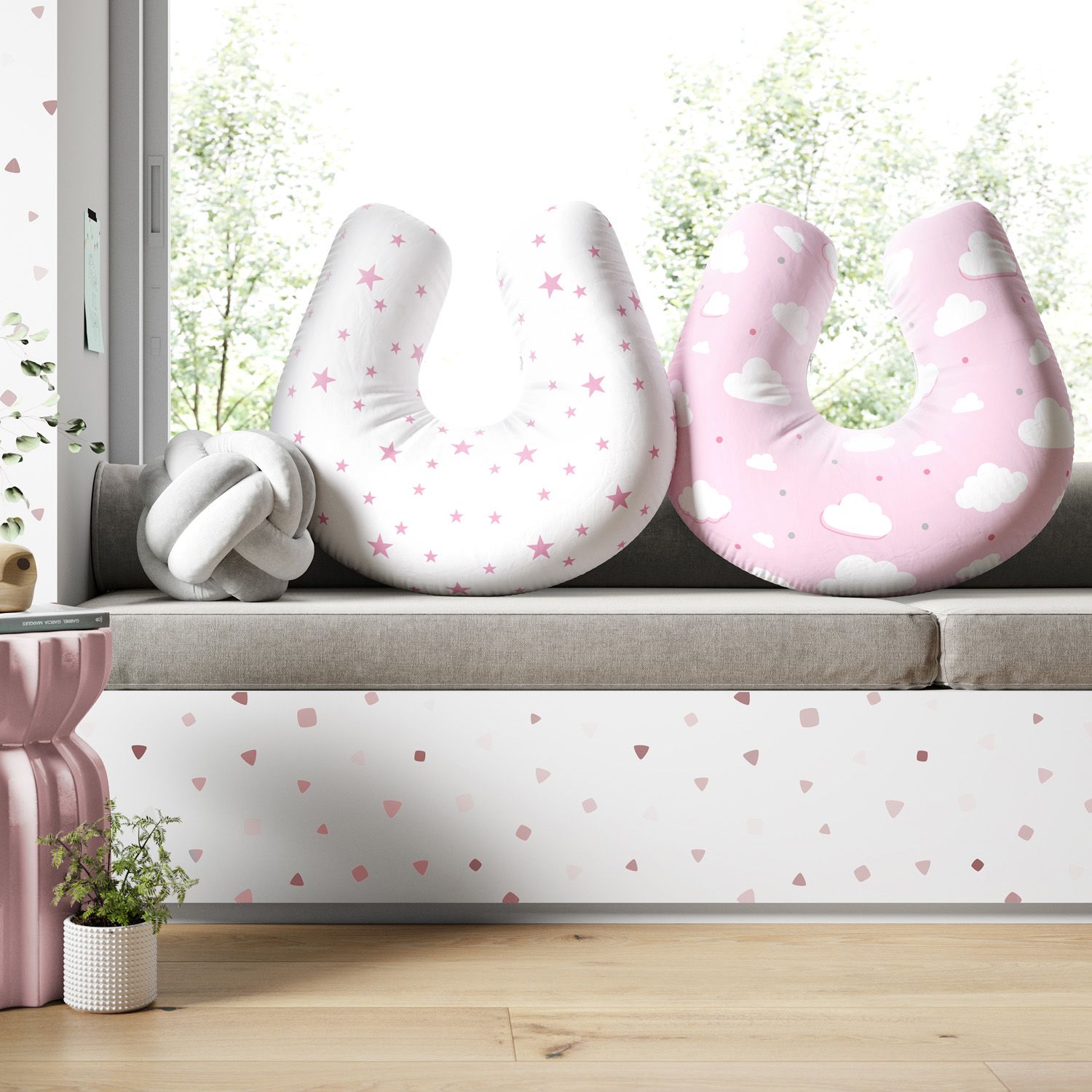 Almofada Amamentação Dupla Face Nuvem Estrelinha Rosa